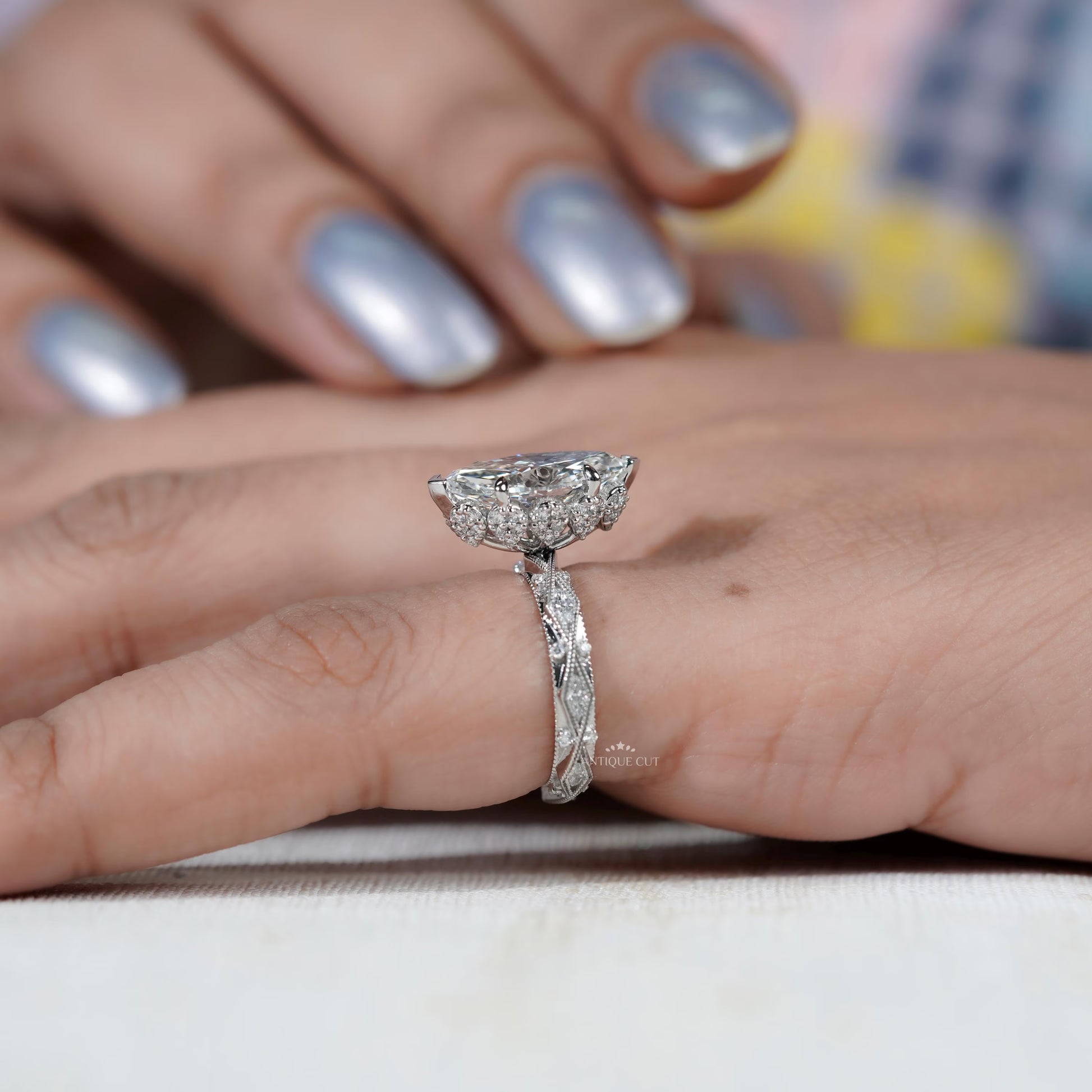 Elegant marquise diamond ring with hidden halo