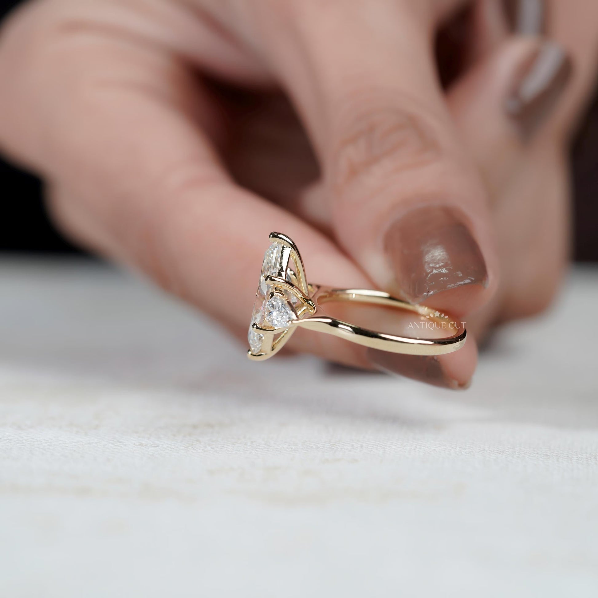 Sustainable lab grown marquise diamond ring
