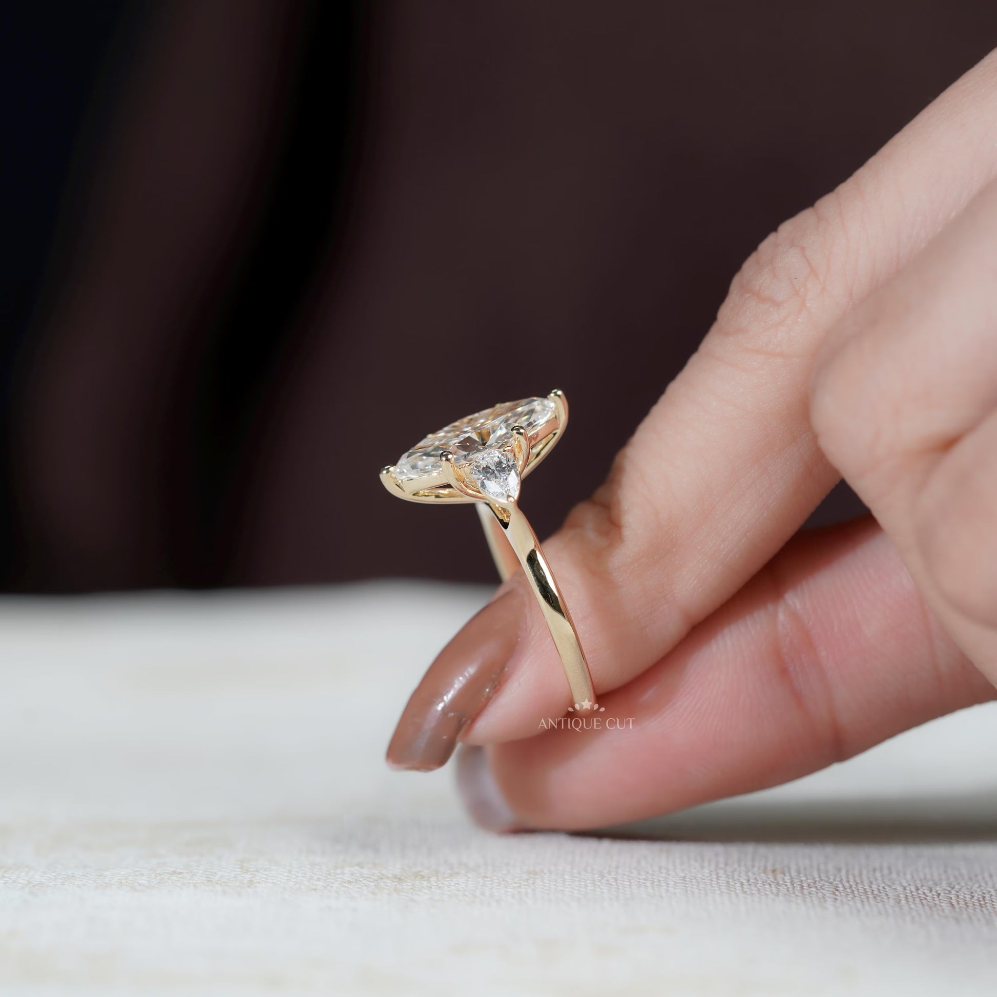 Yellow gold marquise diamond ring top view