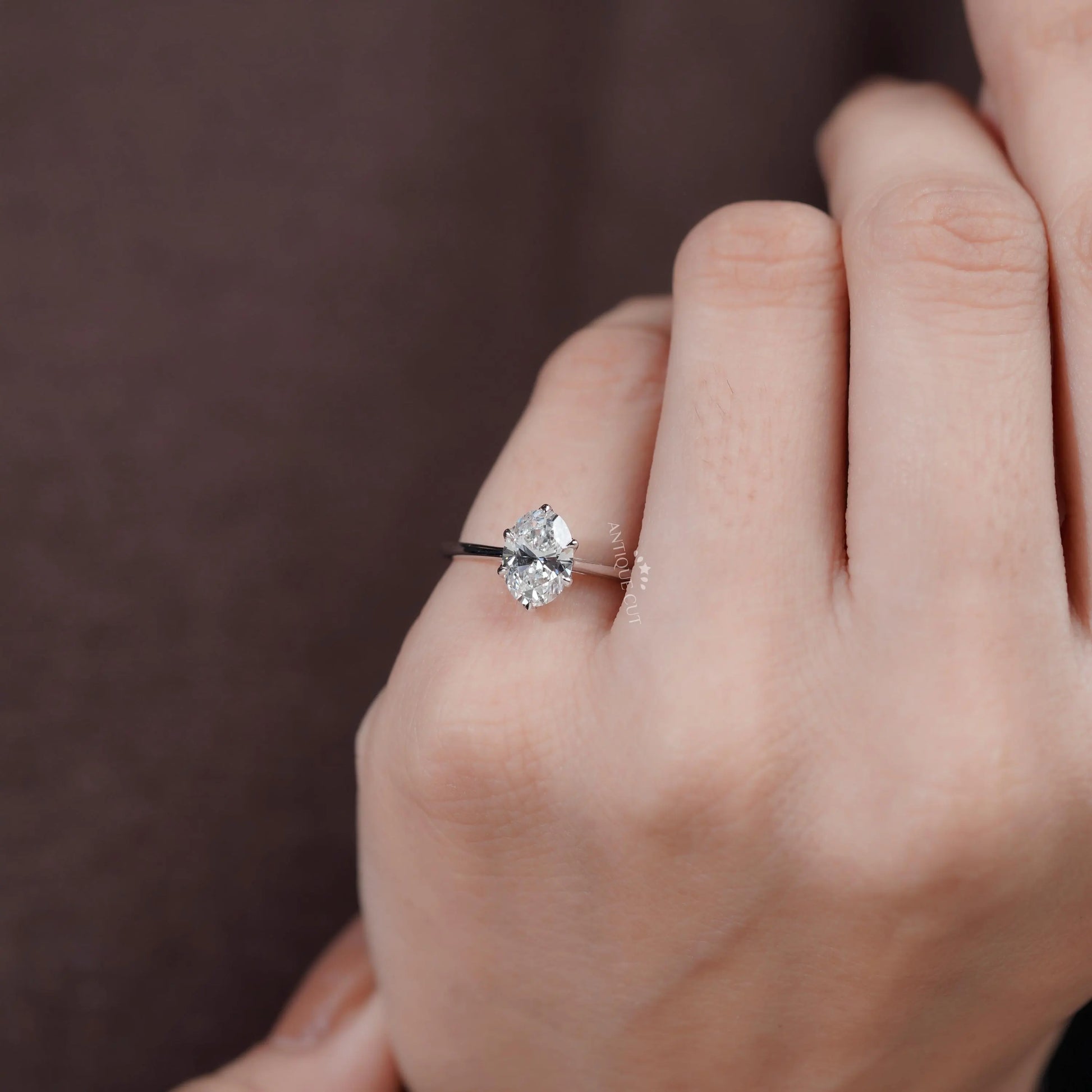 White gold oval diamond ring top view