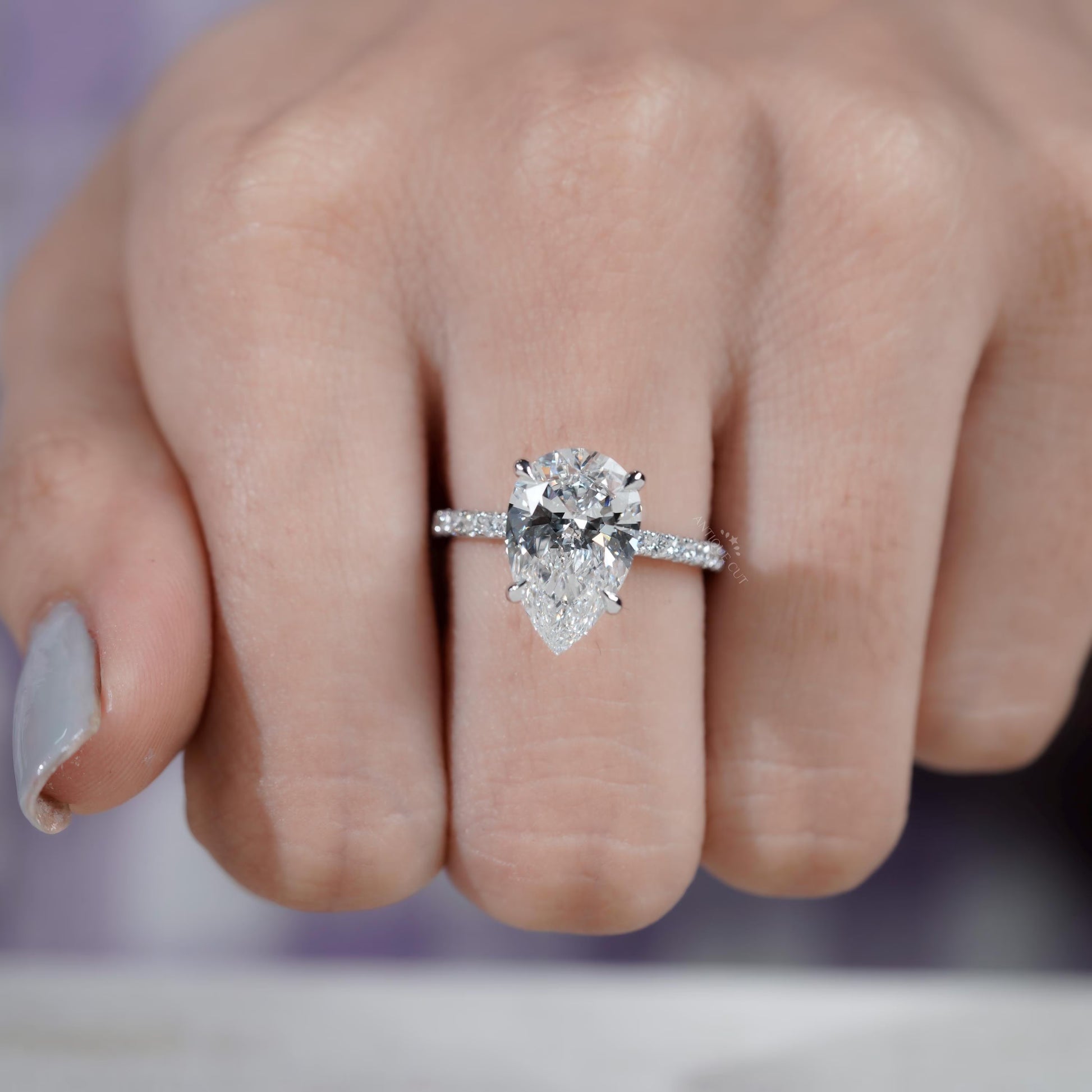 Sustainable lab grown pear diamond ring