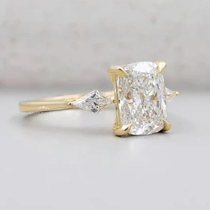 Yellow Gold Cushion Cut Diamond Kite Side Stone Engagement Ring | IGI Certified
