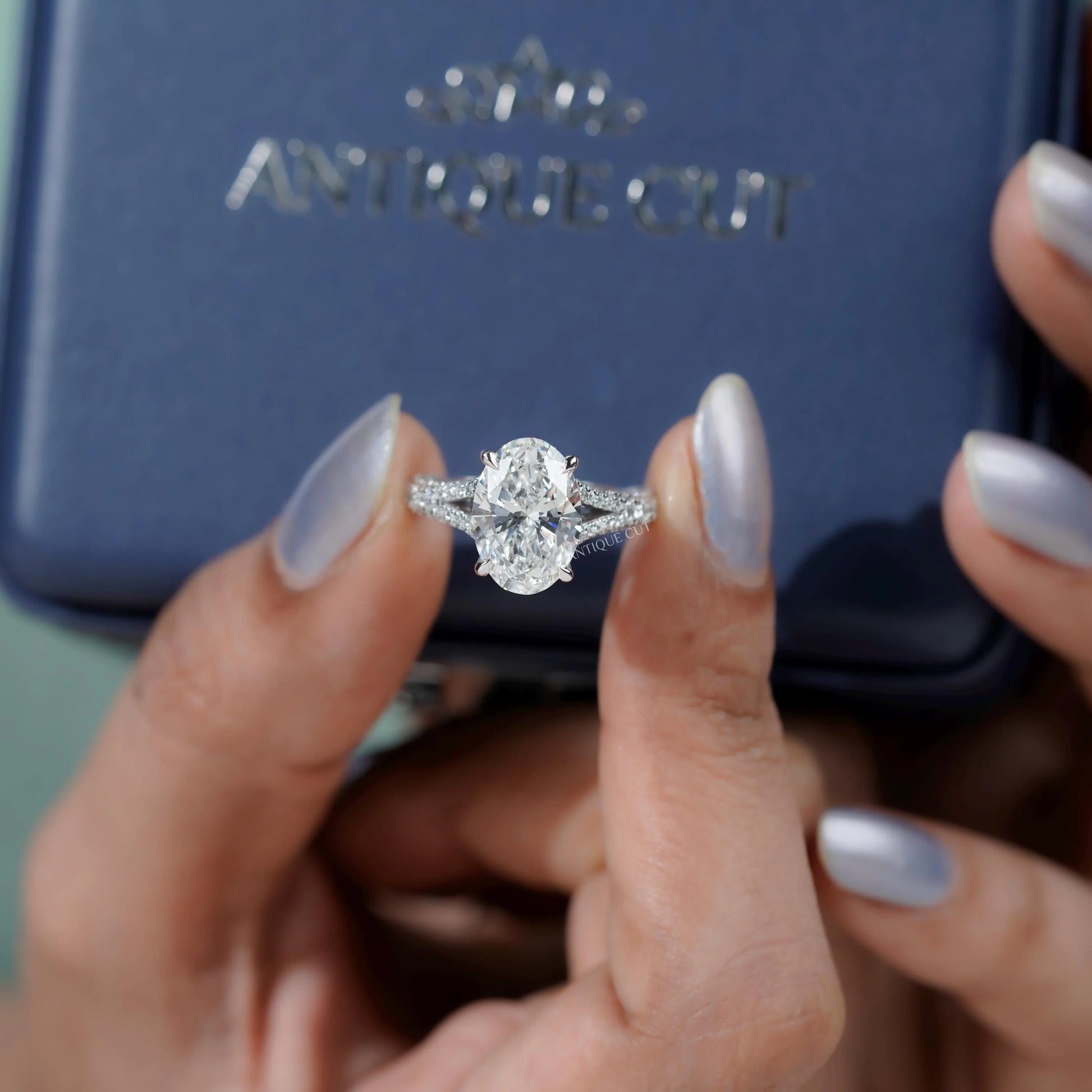 Modern white gold oval cut engagement ring