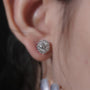 Round diamond bridal stud earrings with halo setting