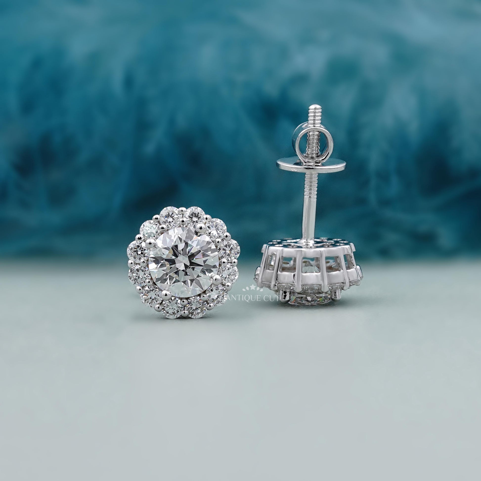 Elegant solitaire diamond halo earrings for women