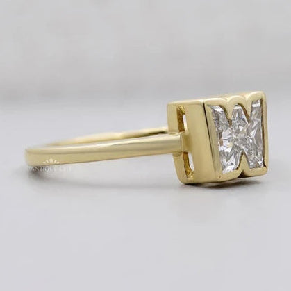 Yellow gold initial W diamond ring for women
