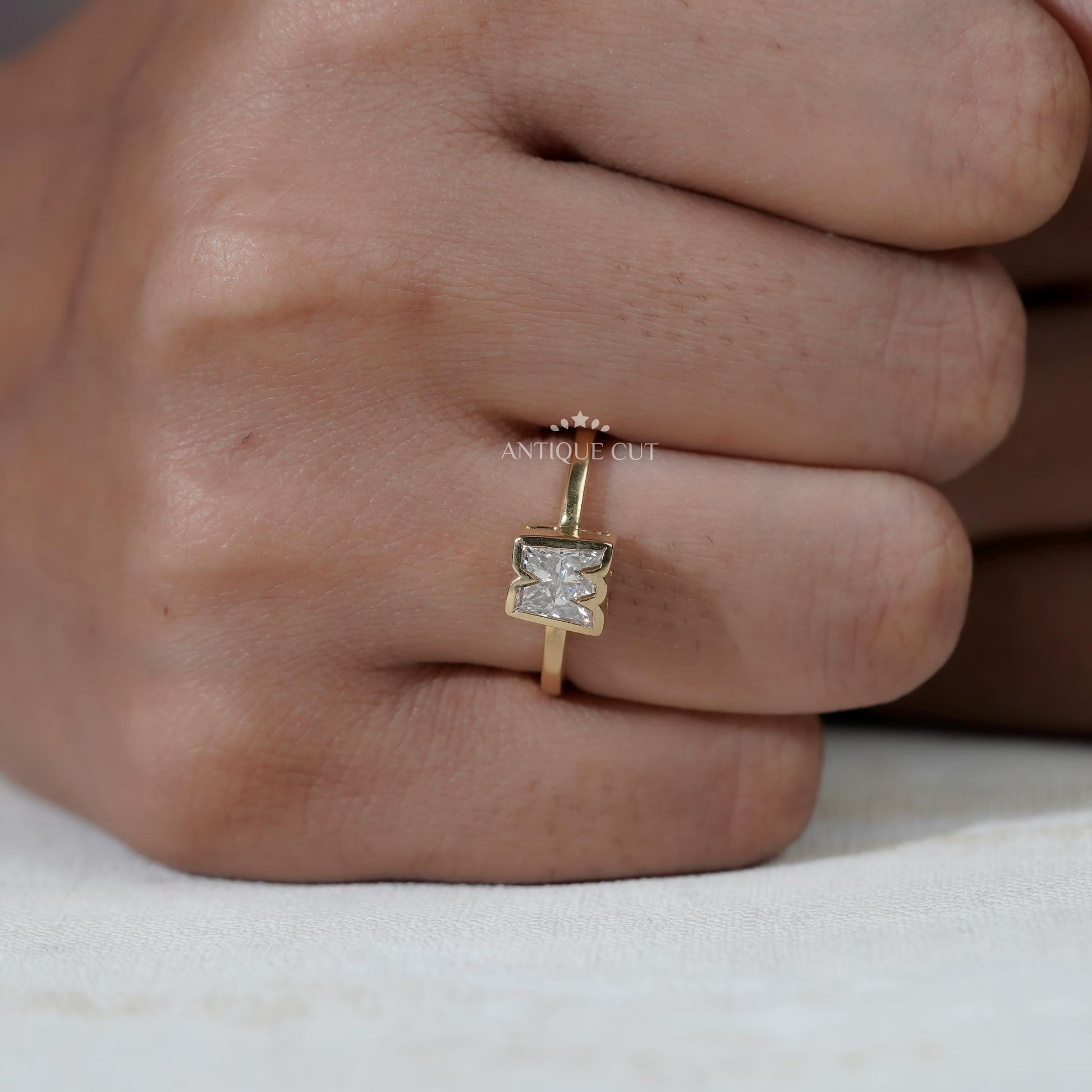 Yellow gold alphabet solitaire diamond engagement ring