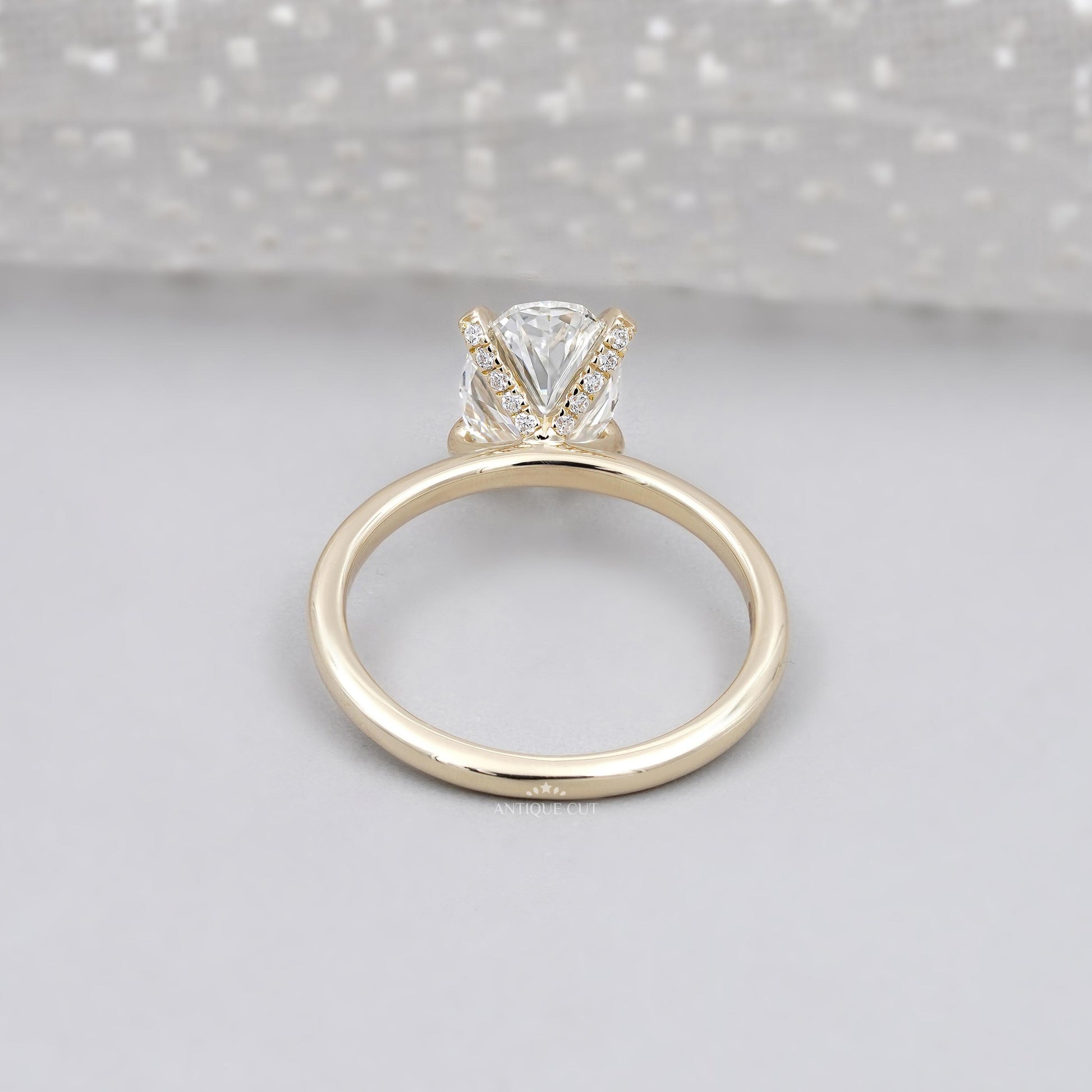 Hidden halo ring oval cut close-up