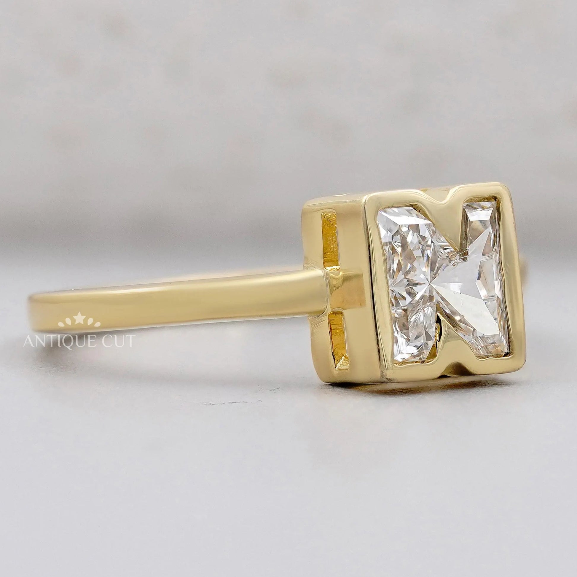 IGI certified N letter diamond ring yellow gold