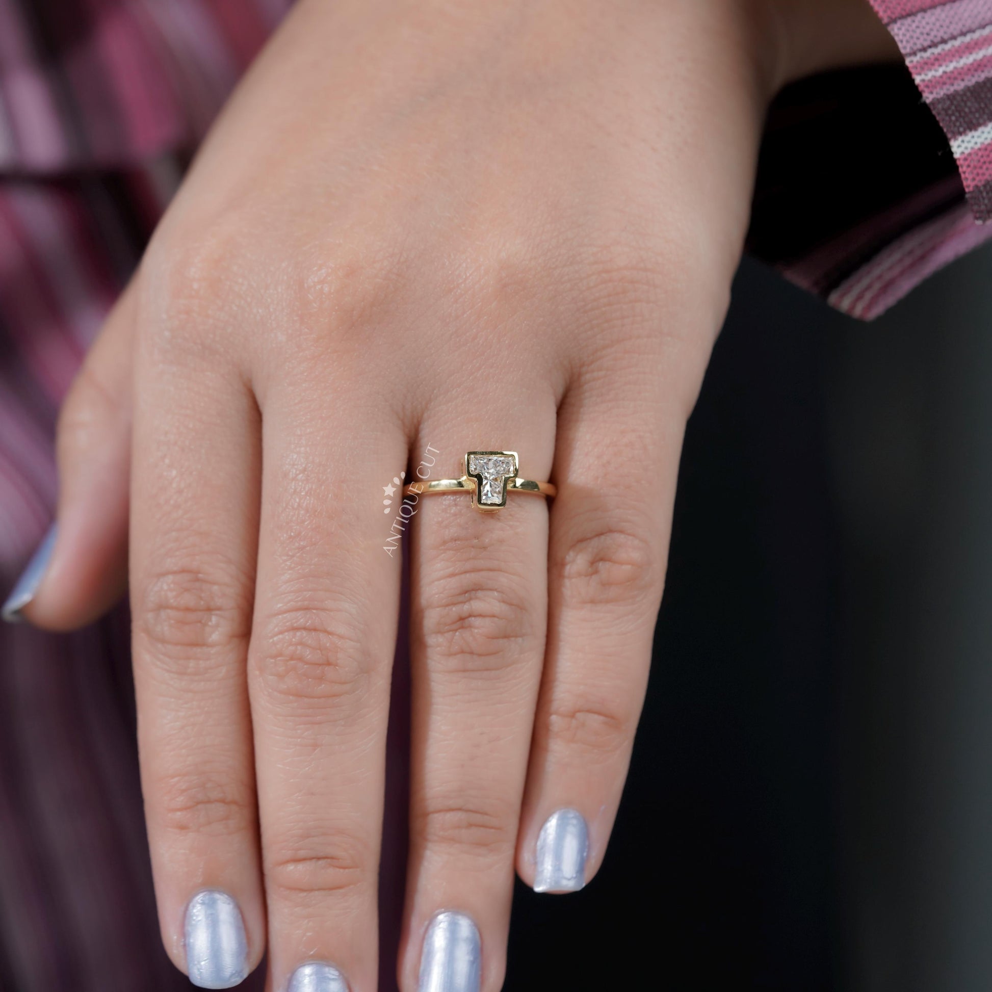 Elegant T initial ring lab grown diamond