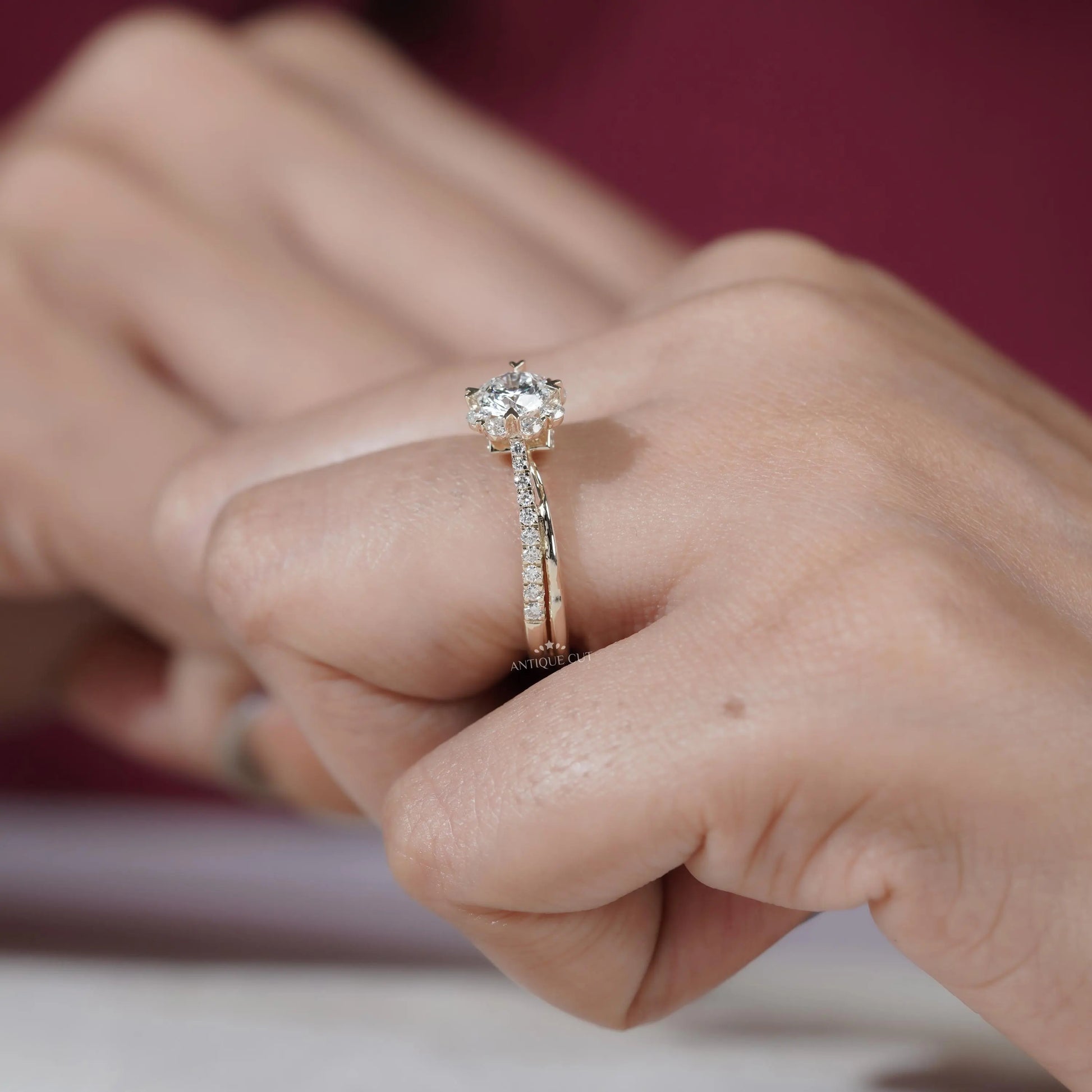 Romantic floral halo diamond engagement ring