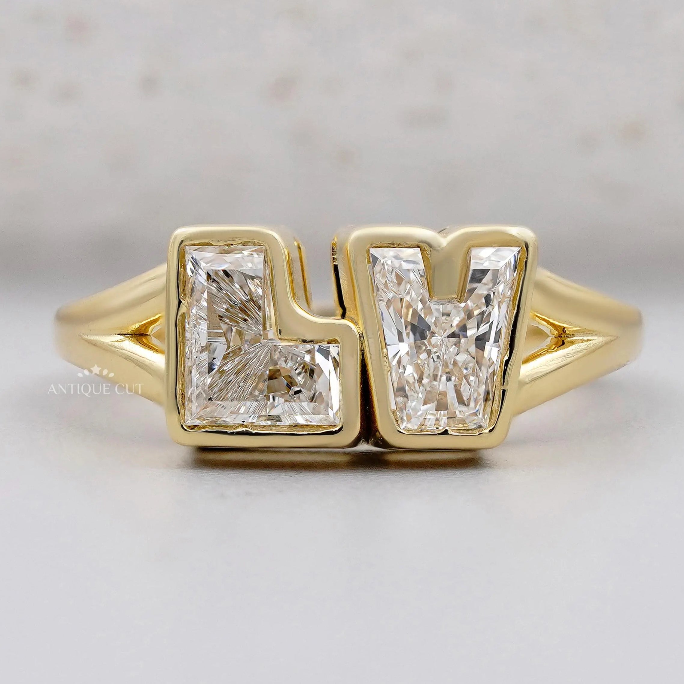 LV letter personalized gold ring