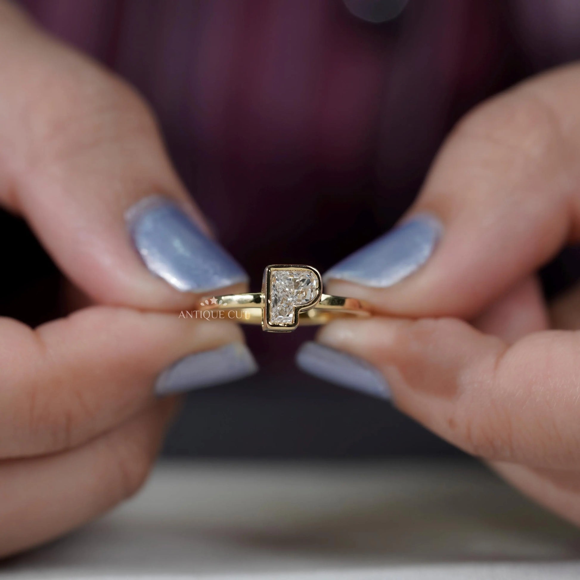 Custom P initial gold ring