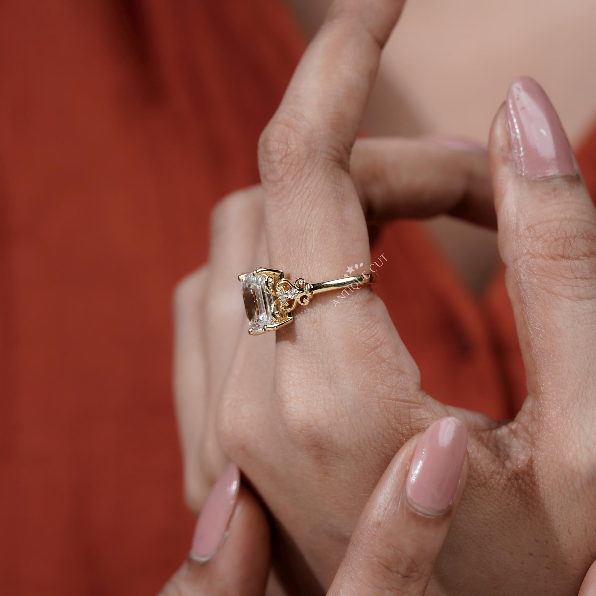 Elegant emerald cut lab diamond ring