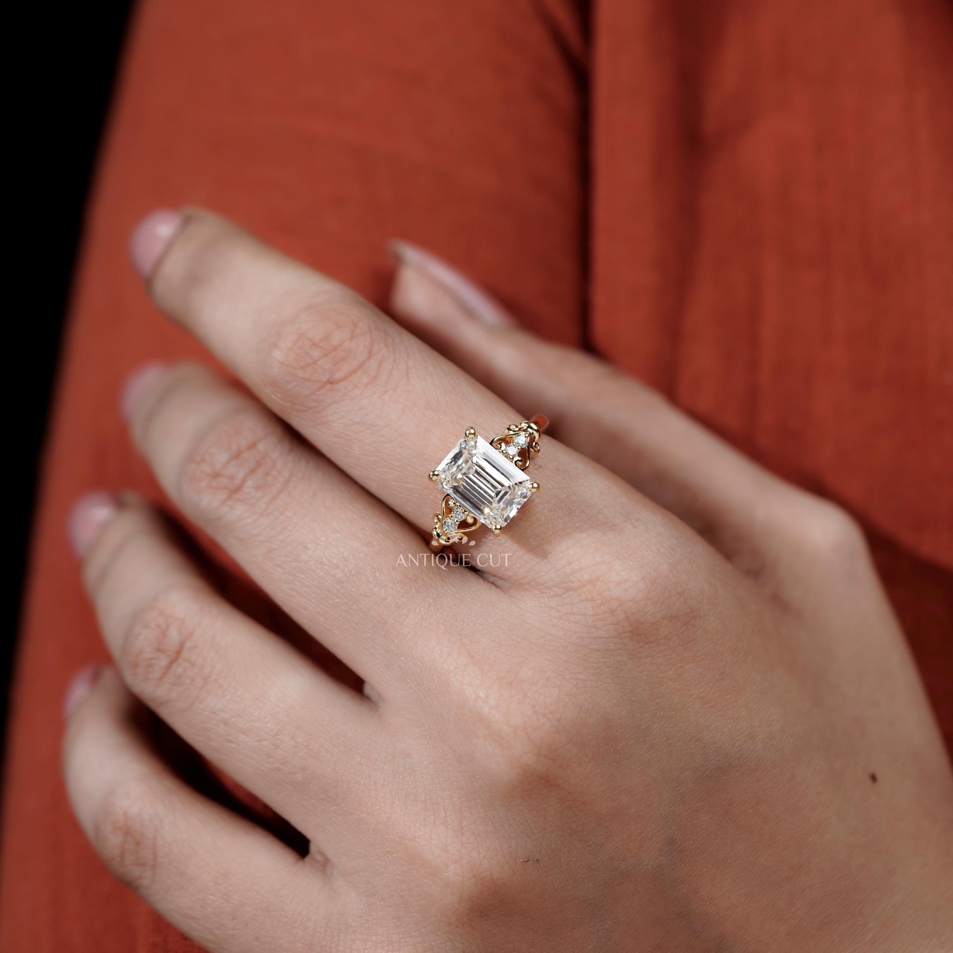 Yellow gold emerald engagement ring