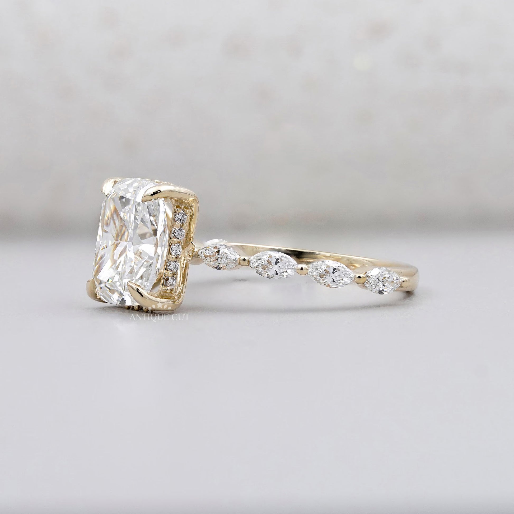 Hidden halo engagement ring side view