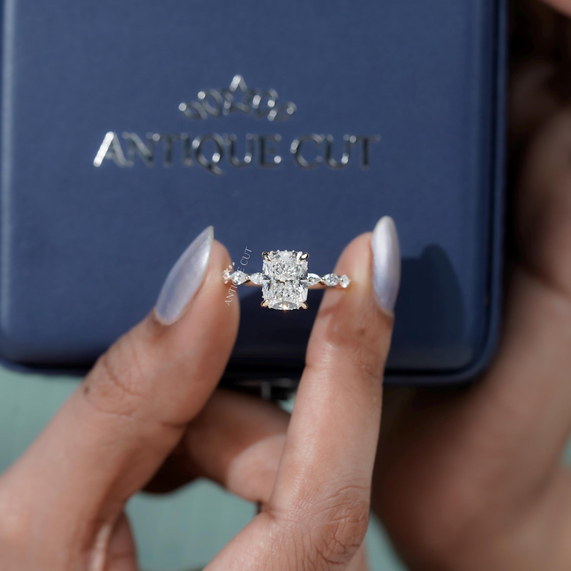 Yellow gold engagement ring cushion cut