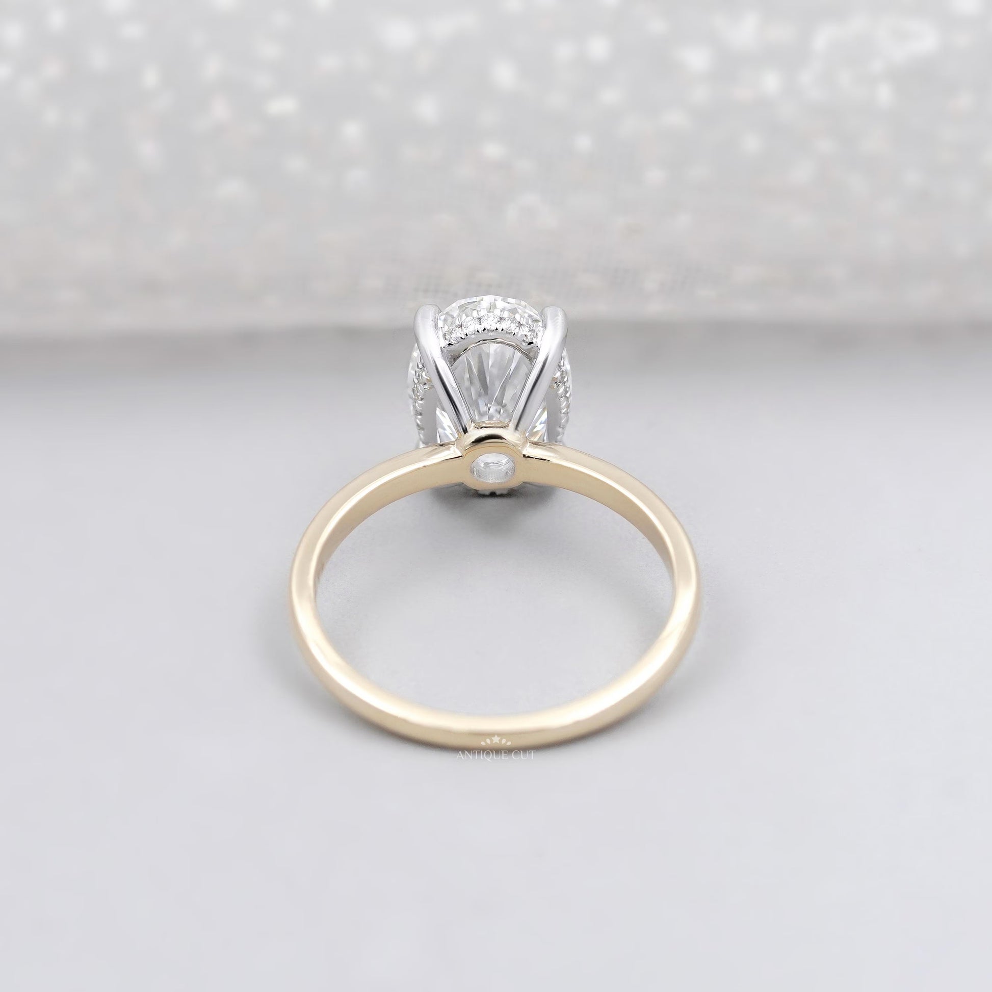Hidden halo ring oval cut side view