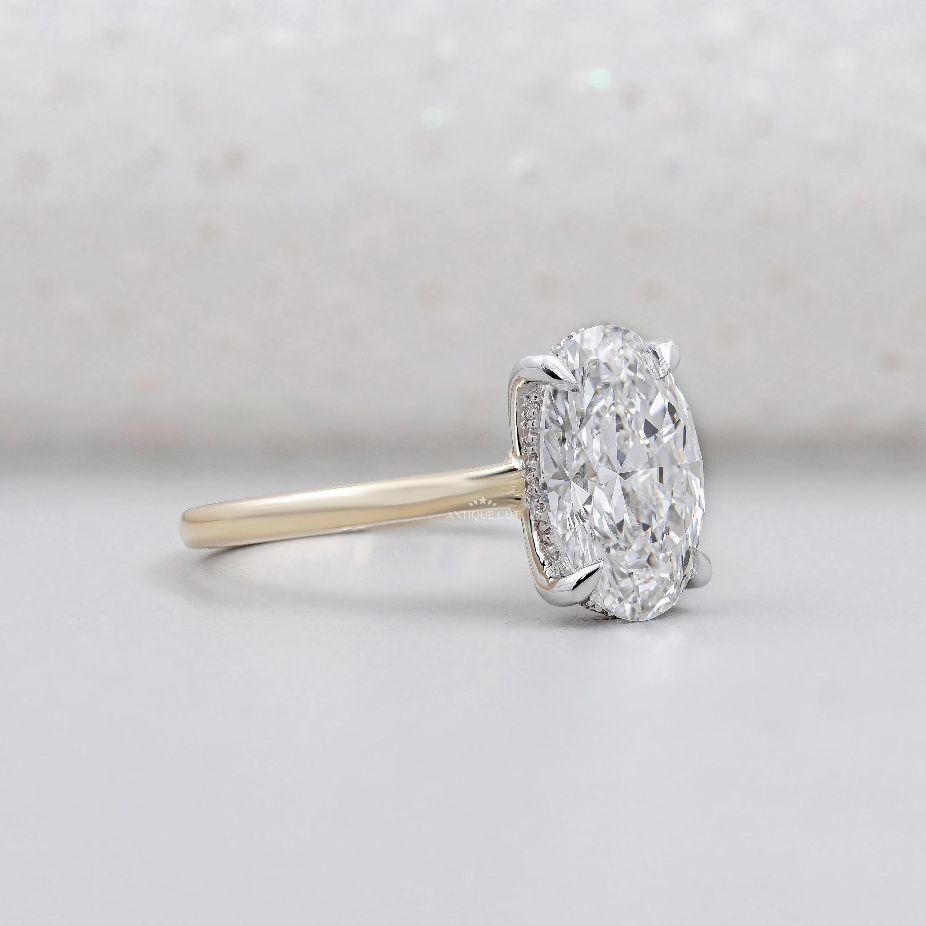 Yellow gold oval diamond ring close-up