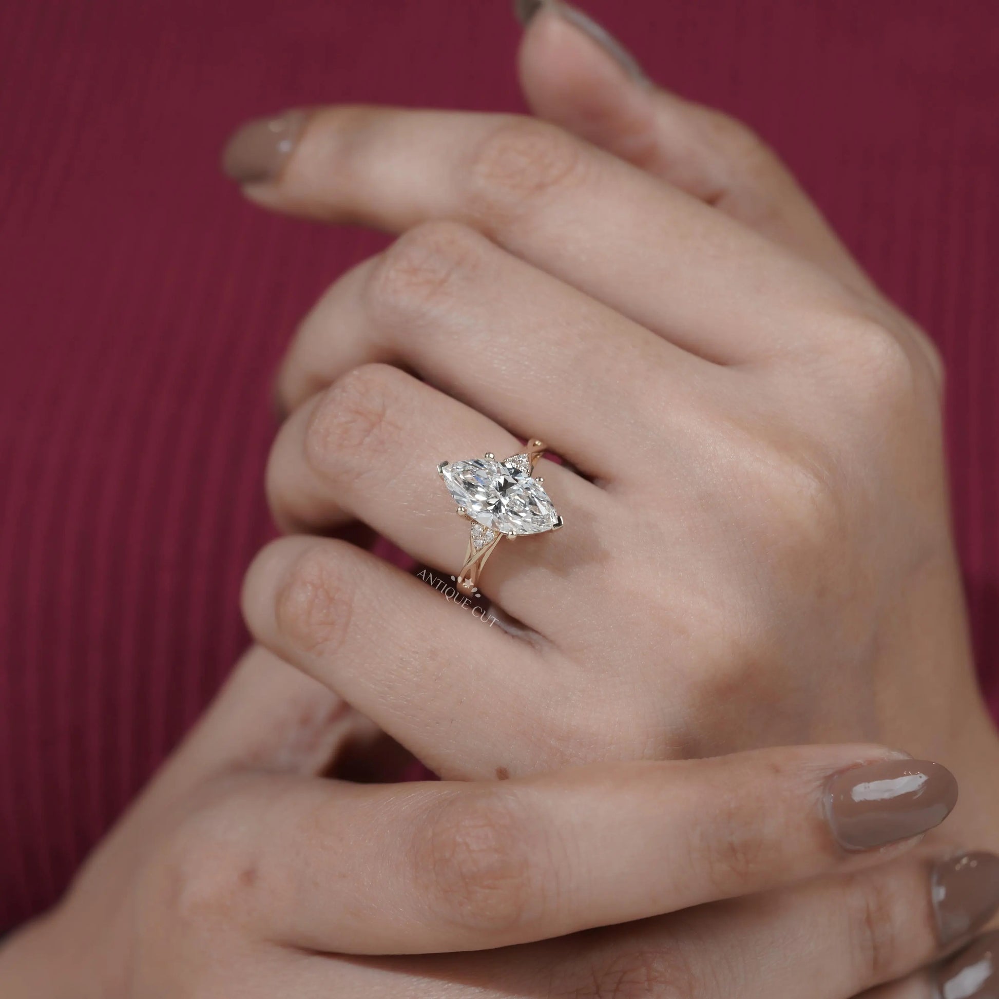 Marquise cut solitaire diamond ring with classic design