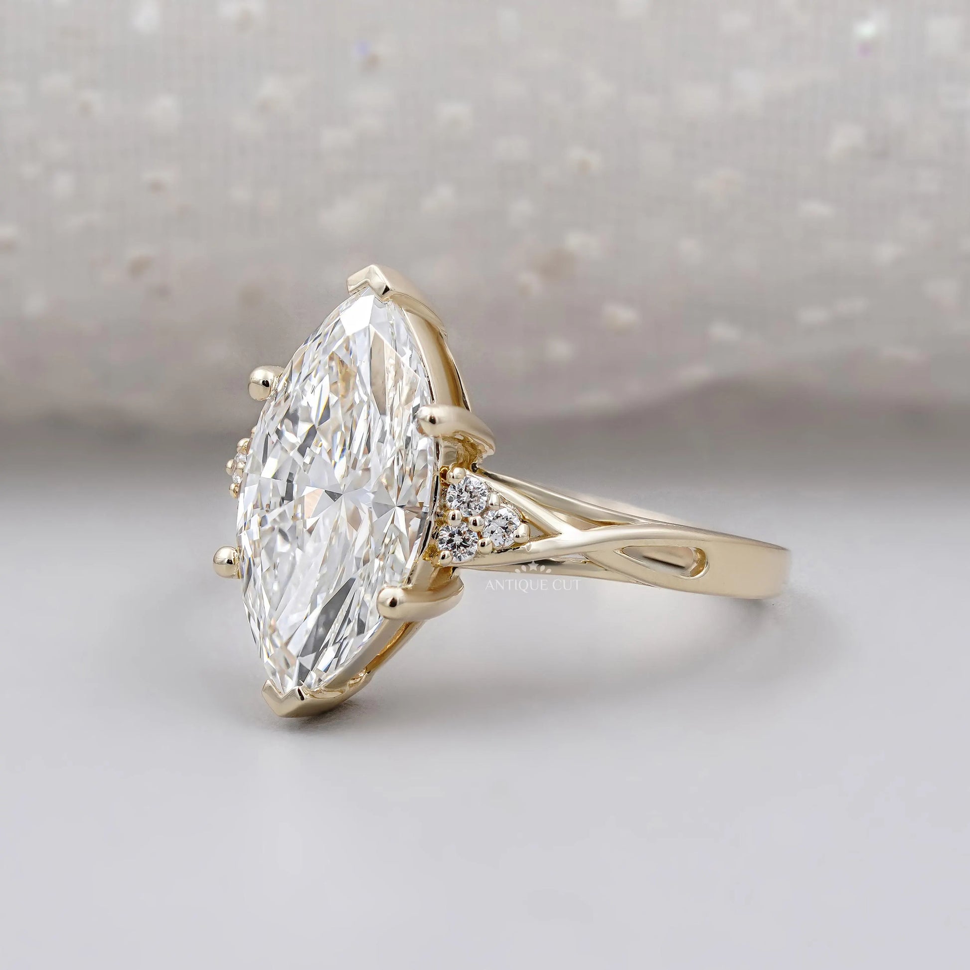 Yellow gold marquise diamond bridal ring design