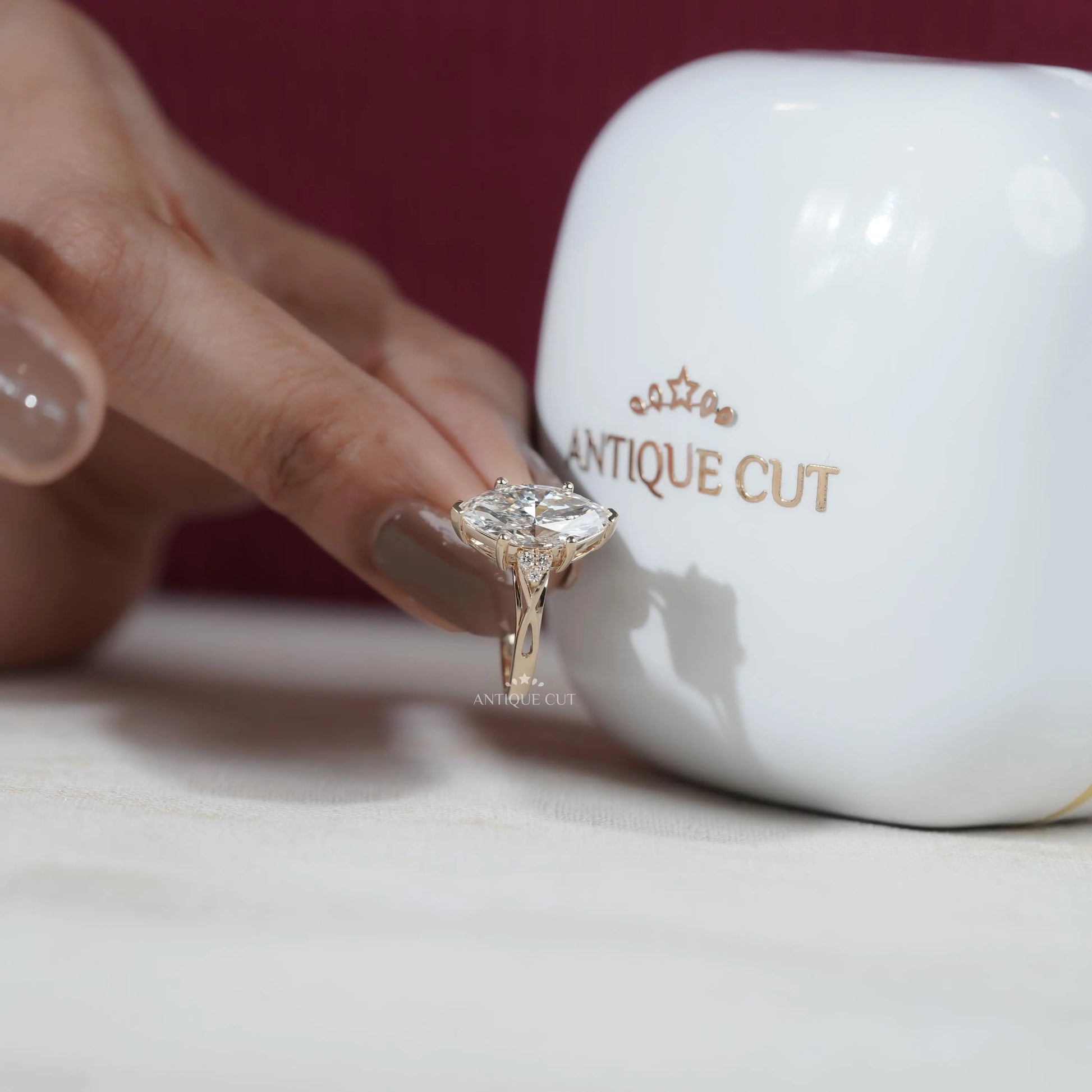Lab grown marquise diamond ring with vintage setting