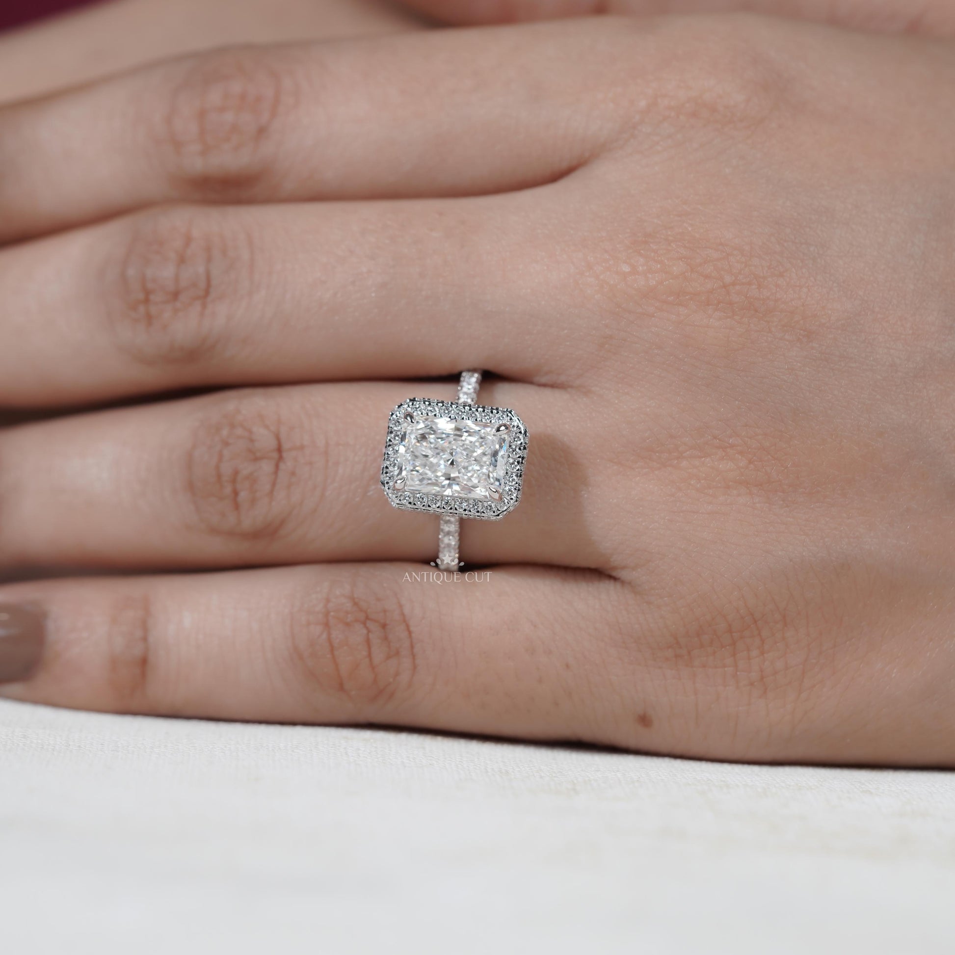 Bridal radiant cut engagement ring white gold