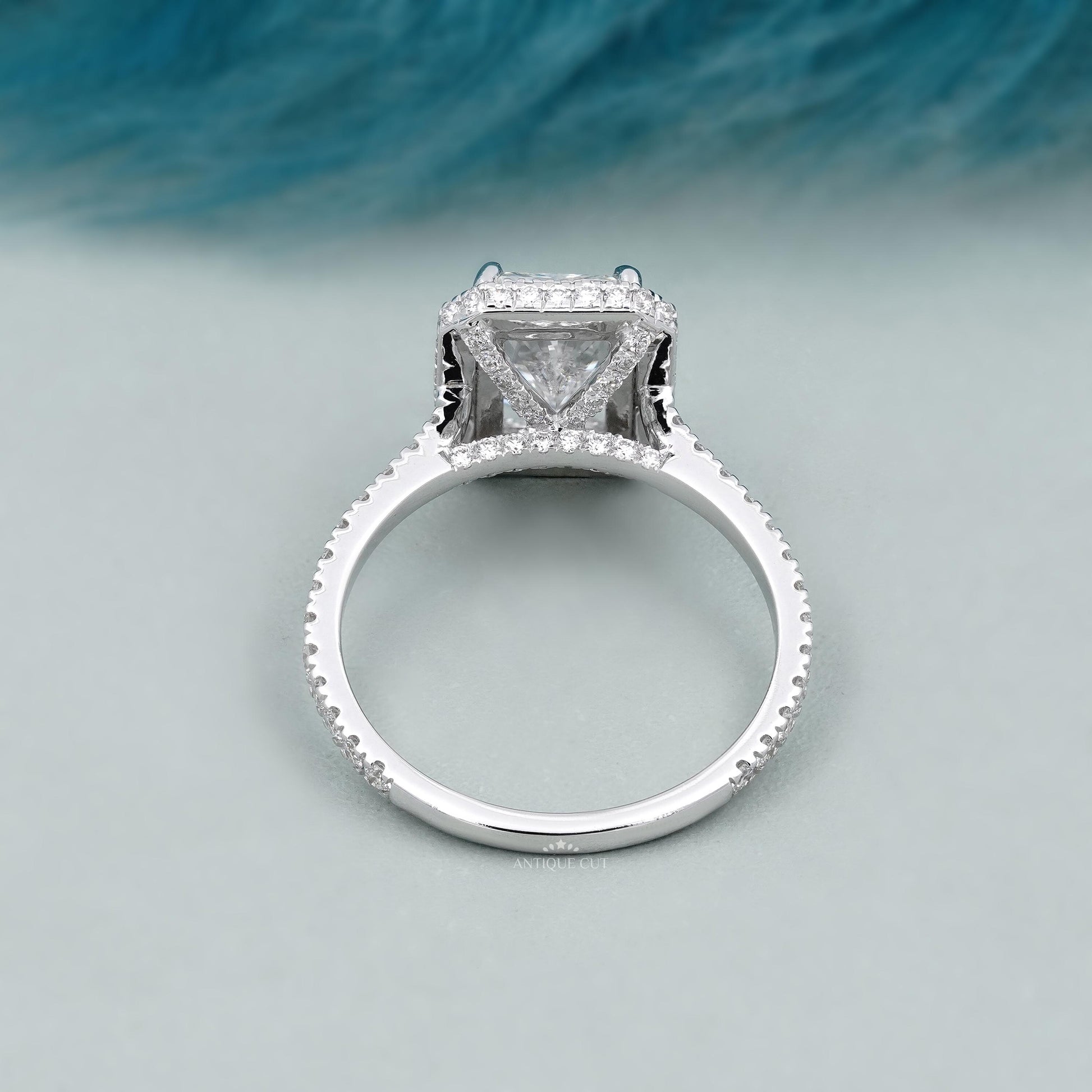 Pave band radiant cut diamond ring sparkle