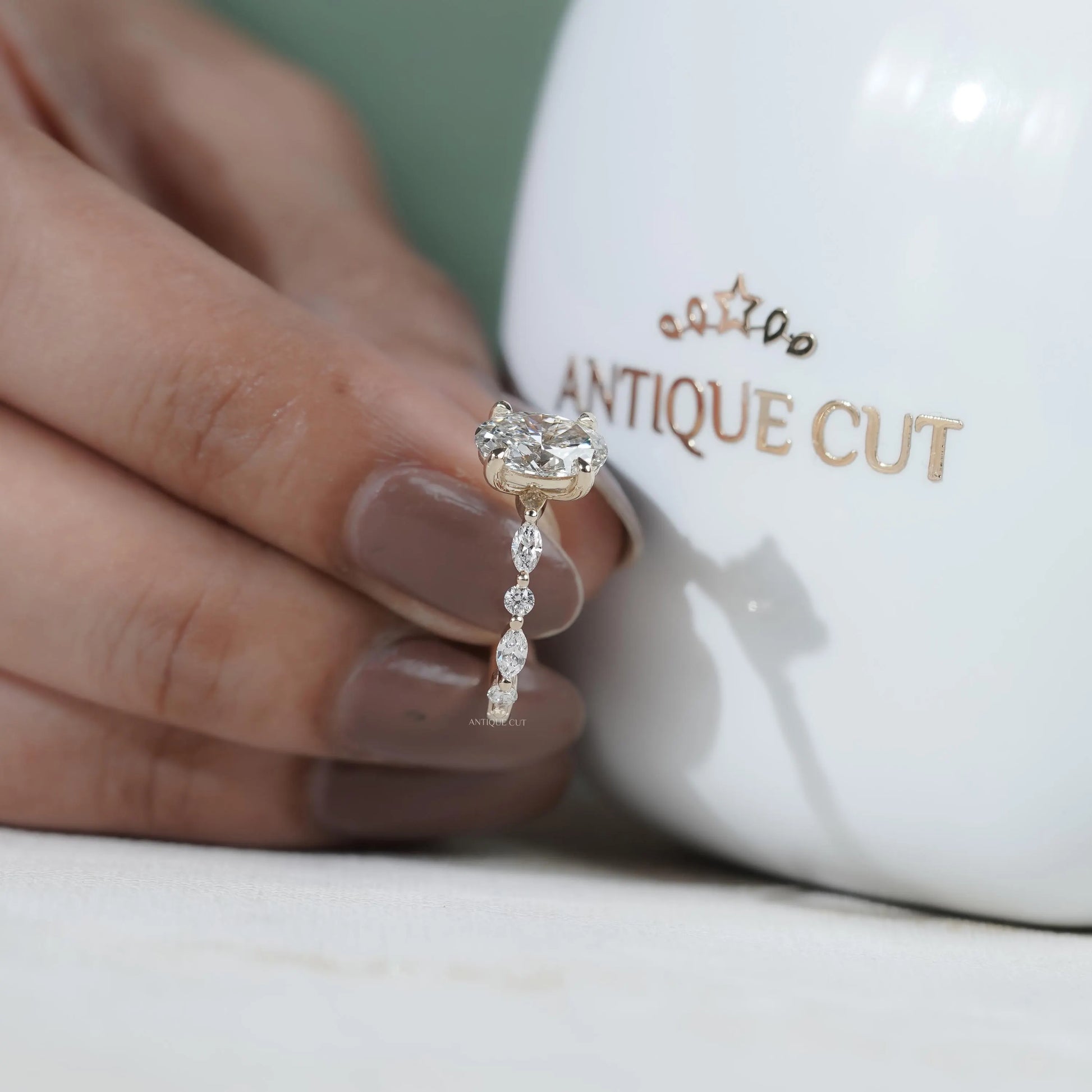 Oval cut diamond ring side view sparkle