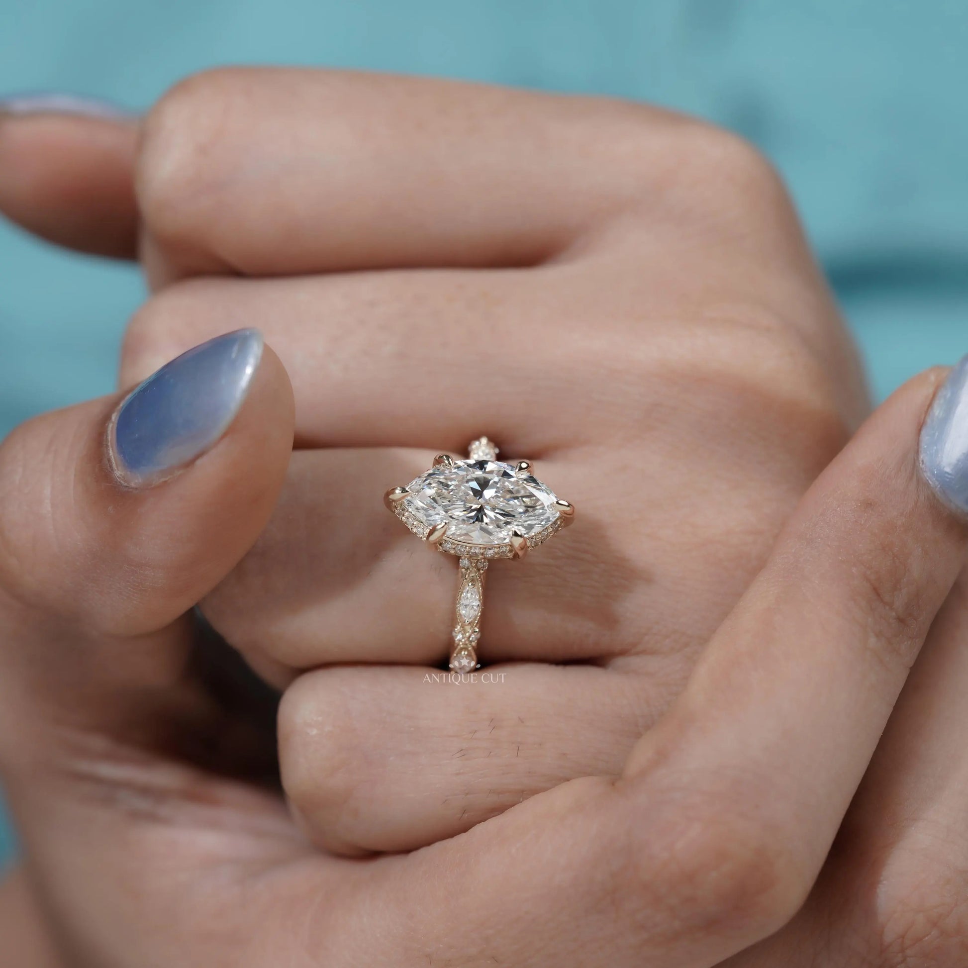 Premium vintage style marquise diamond bridal ring