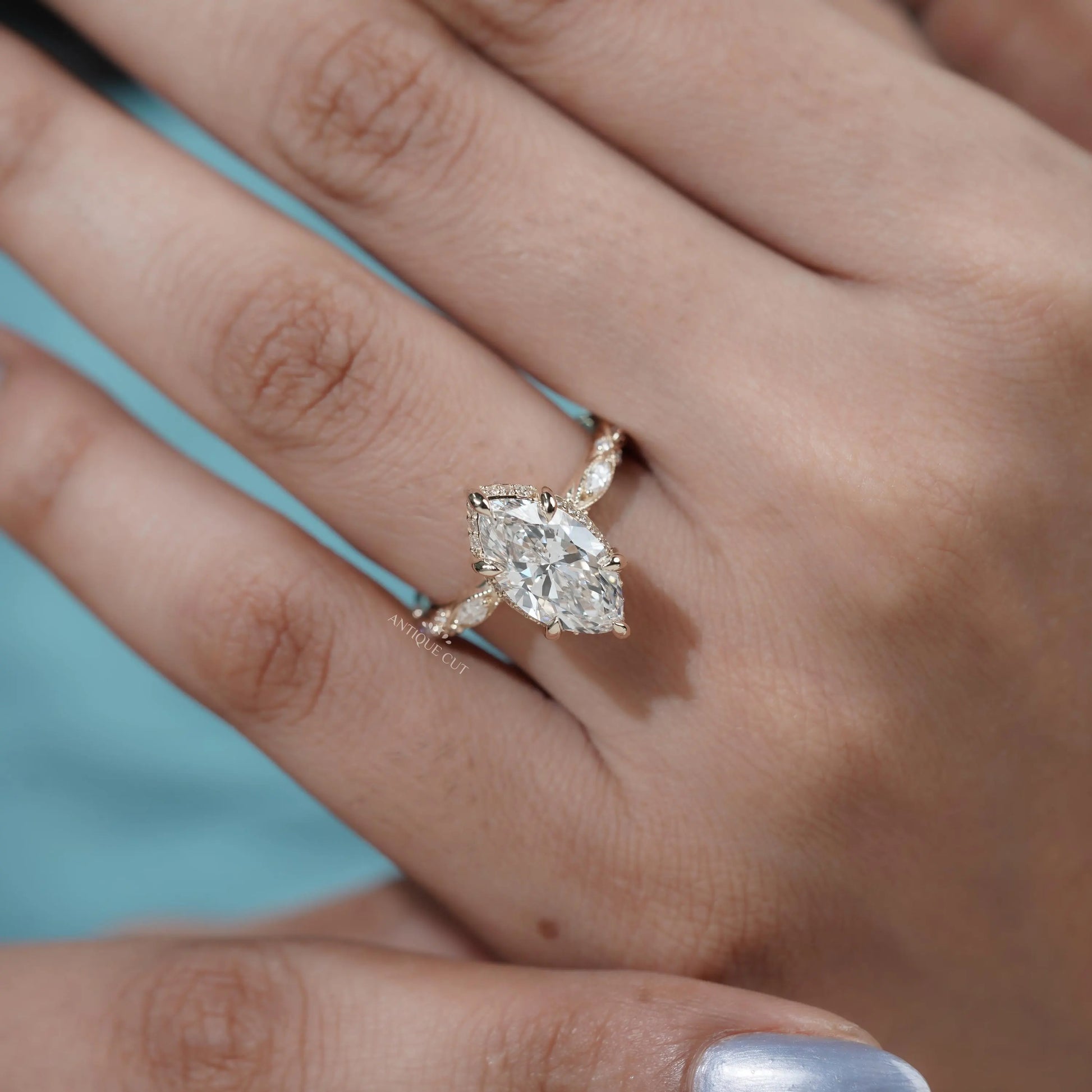 Classic yellow gold marquise cut engagement ring for women