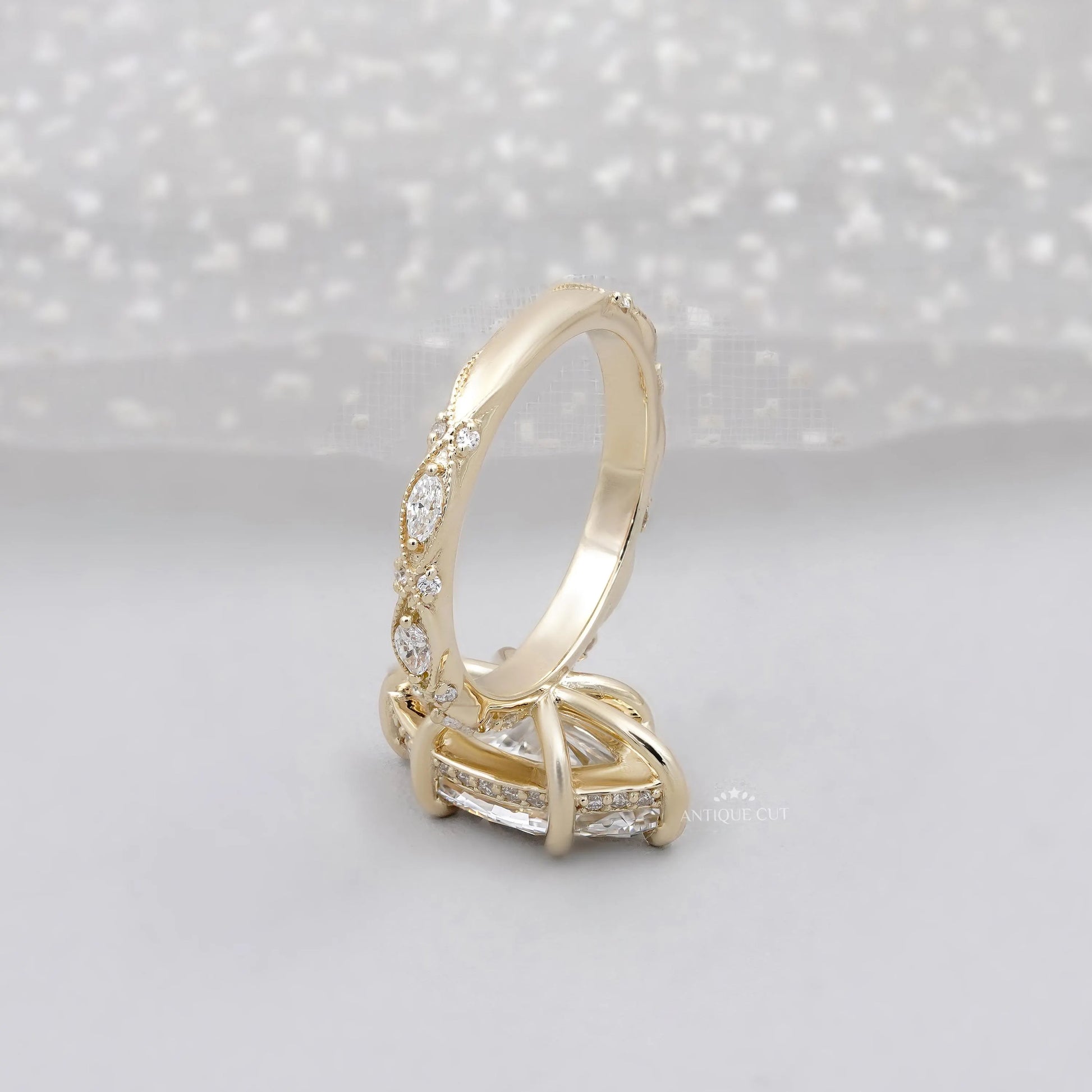 Vintage inspired marquise cut diamond ring design