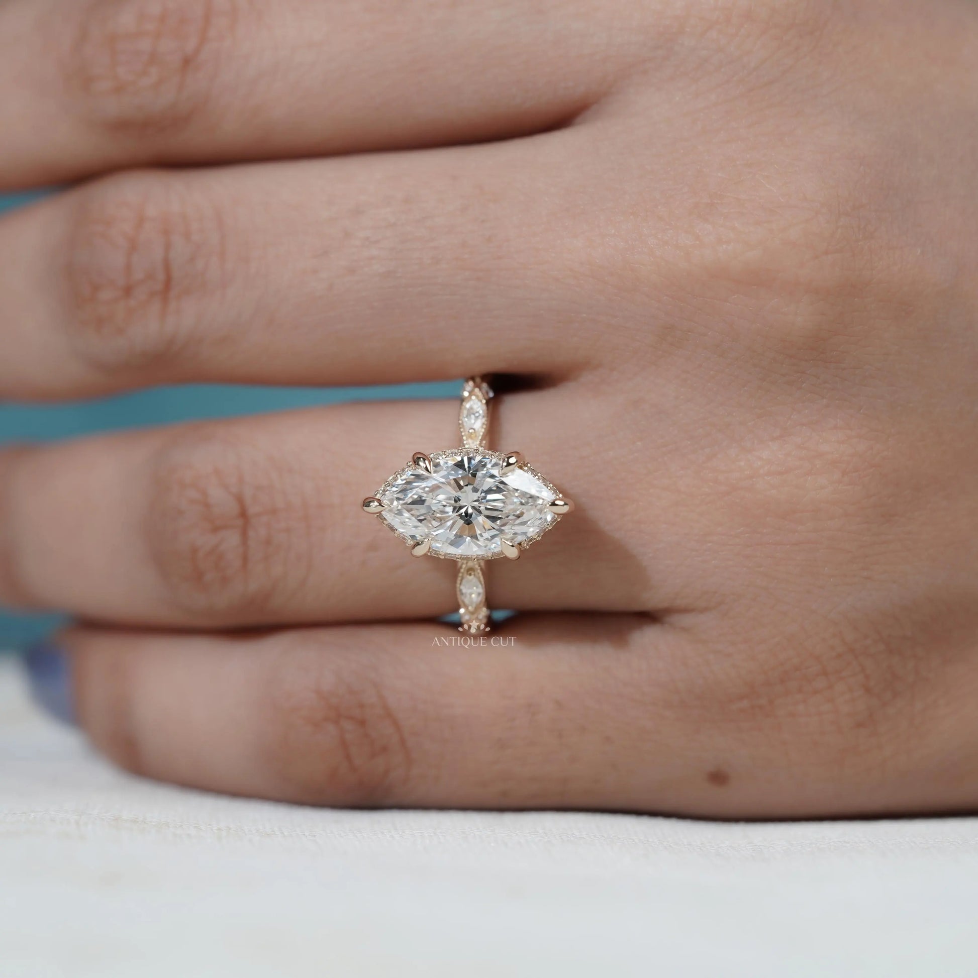 Luxury marquise diamond engagement ring by Antiquecut