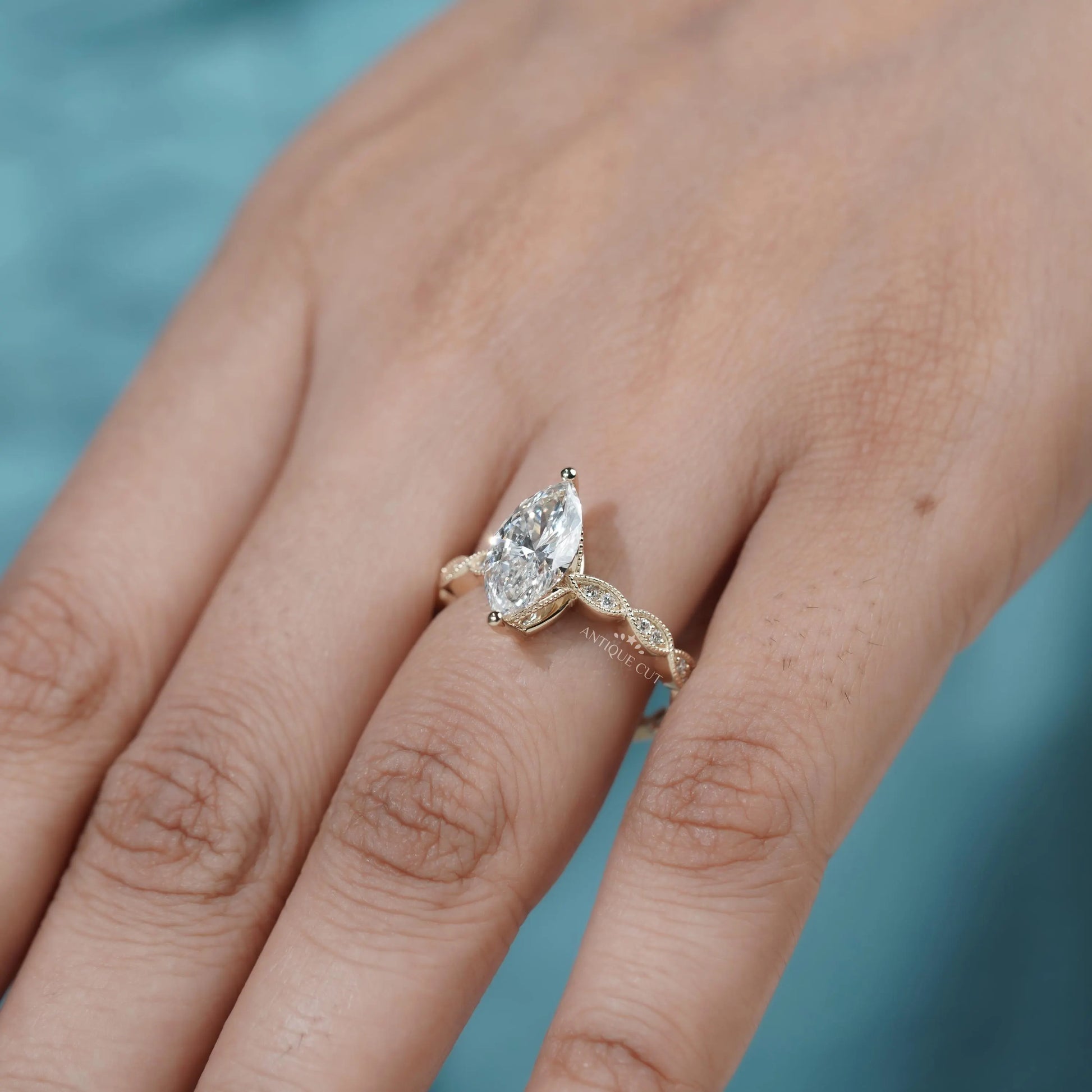 Luxury vintage marquise engagement ring by Antiquecut
