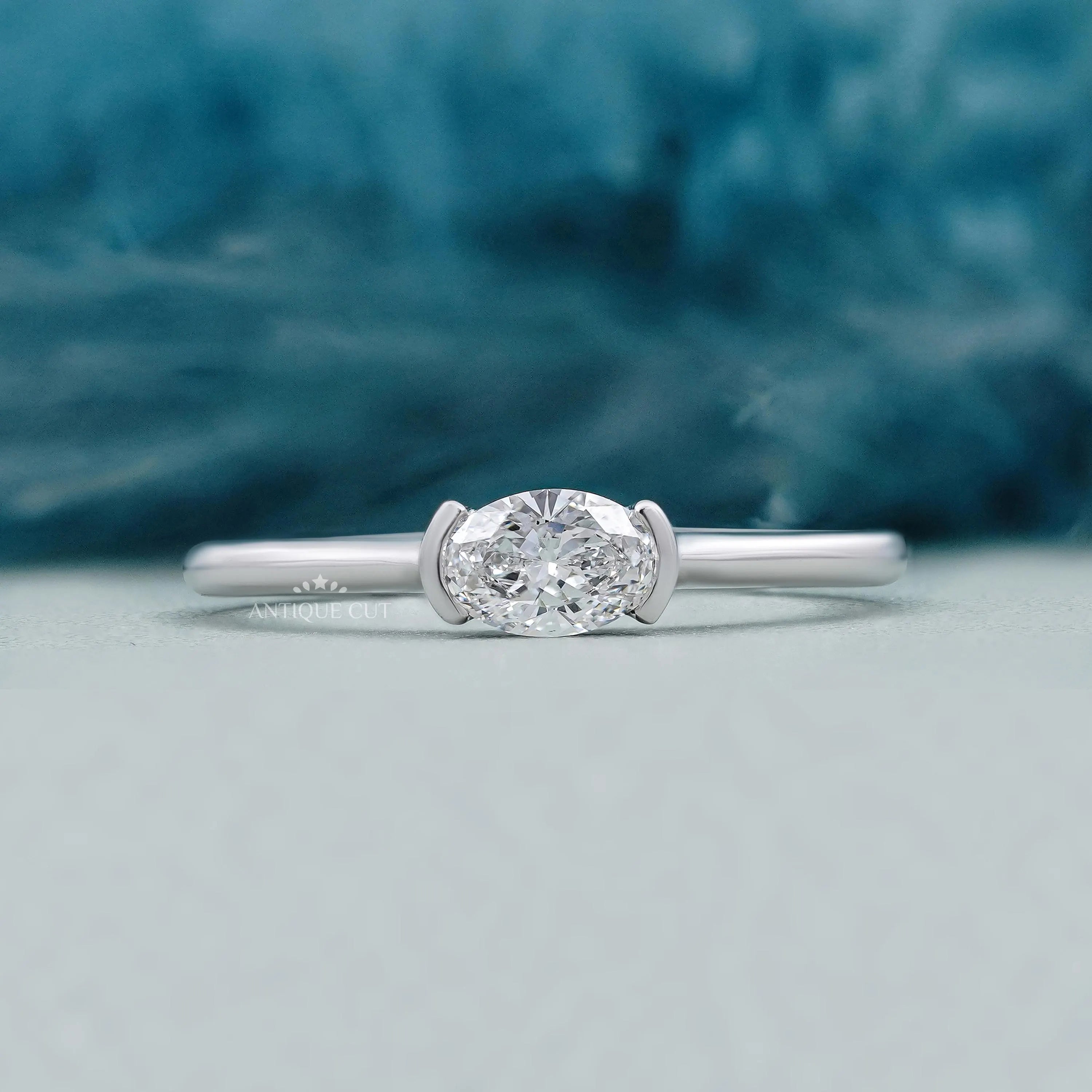 East West Oval Engagement Ring in White Gold IGI Certified