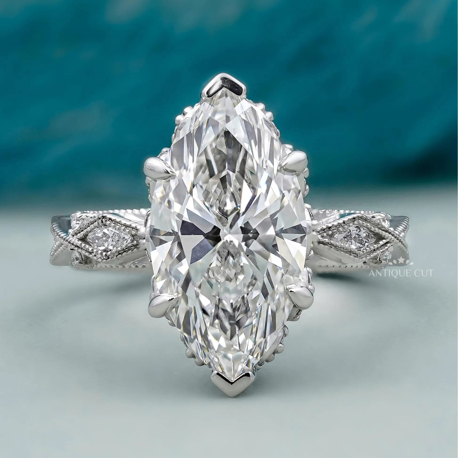 Vintage marquise cut diamond ring in white gold