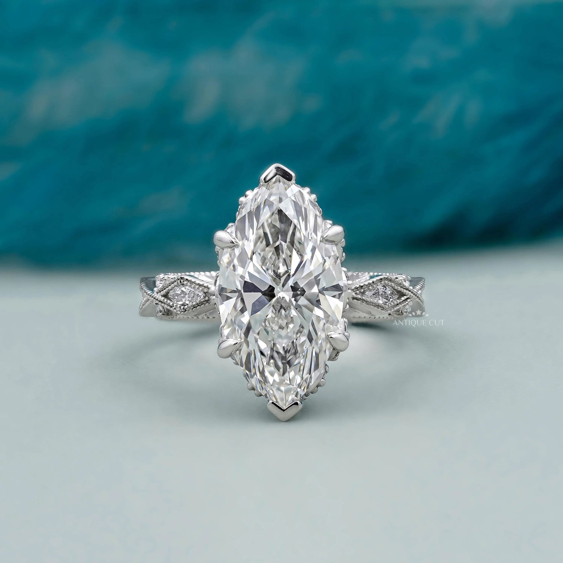 Vintage marquise cut diamond ring in white gold