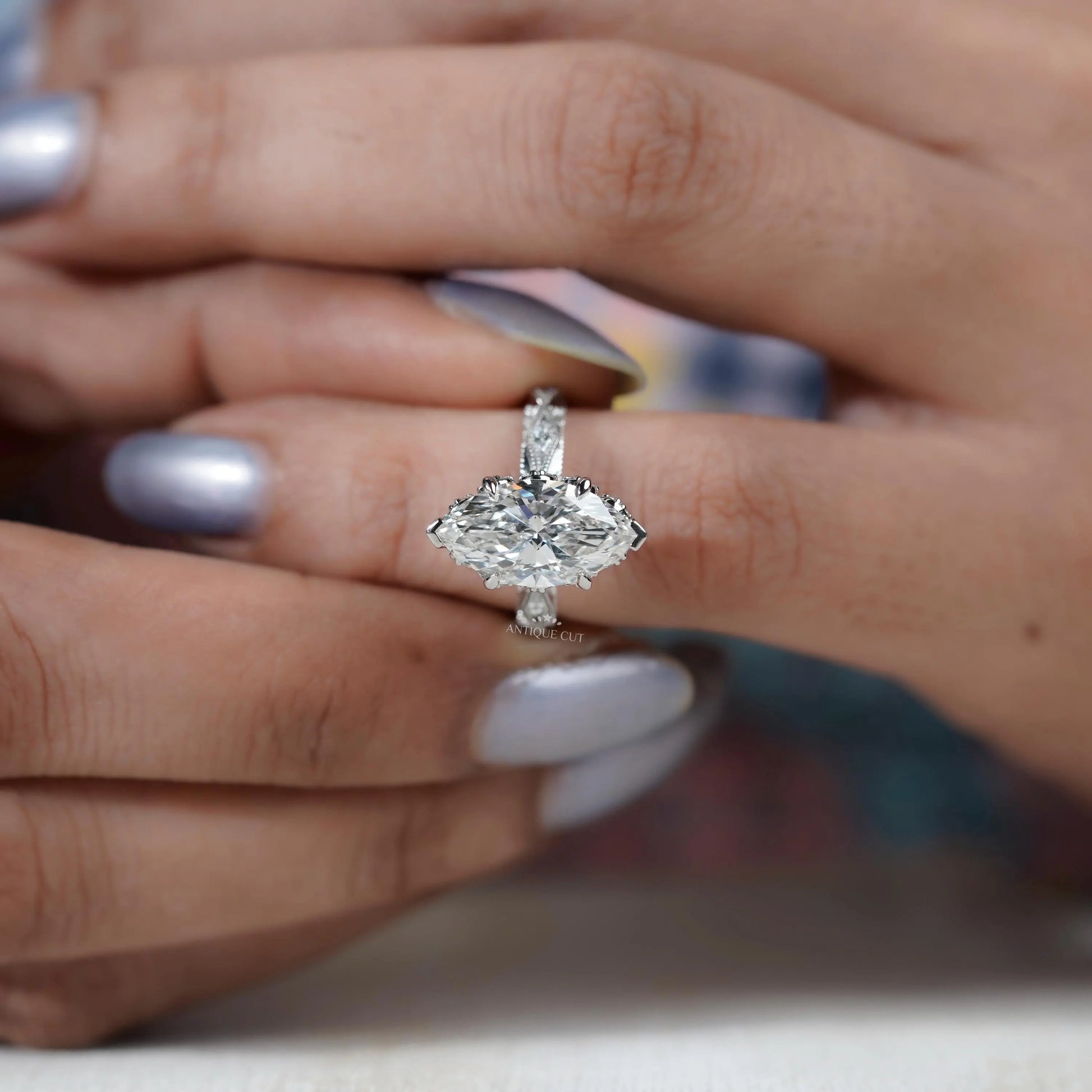 Classic vintage style marquise cut diamond ring