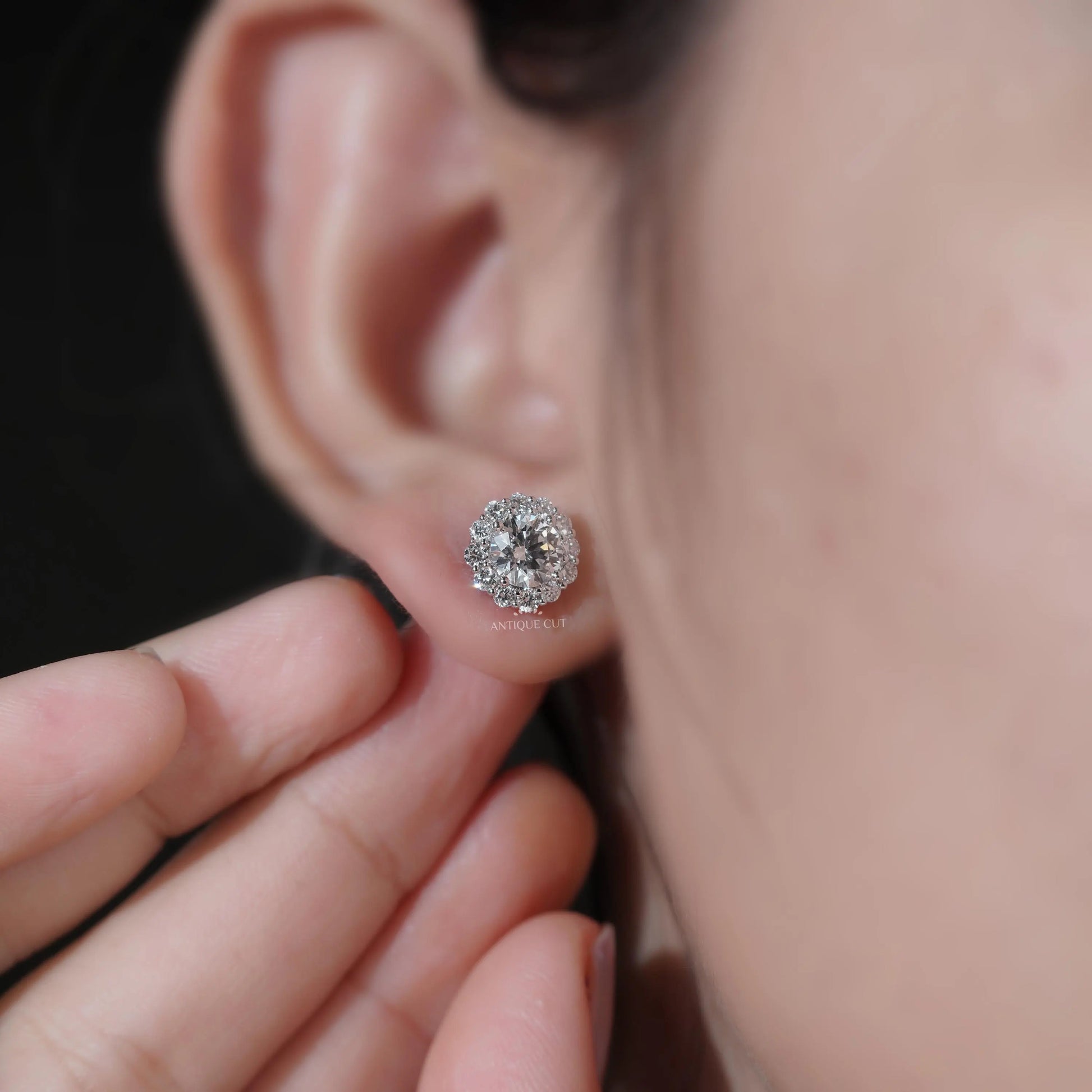 Premium lab grown diamond halo earrings