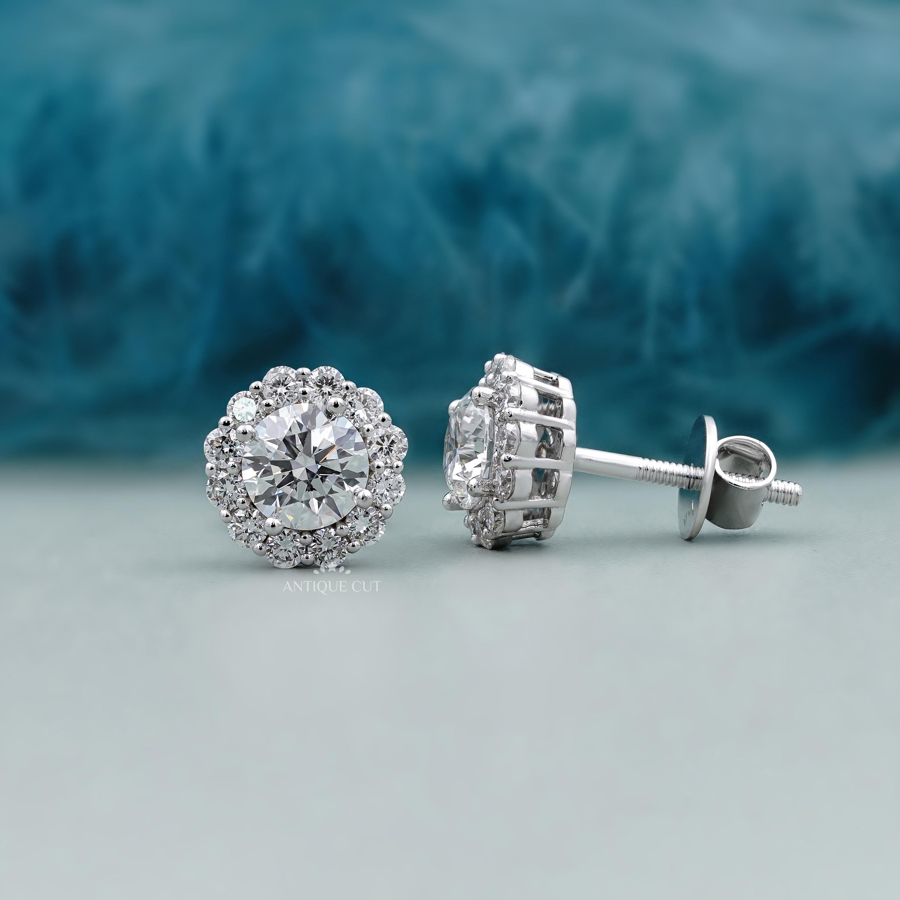 Lab grown round diamond stud earrings with halo setting