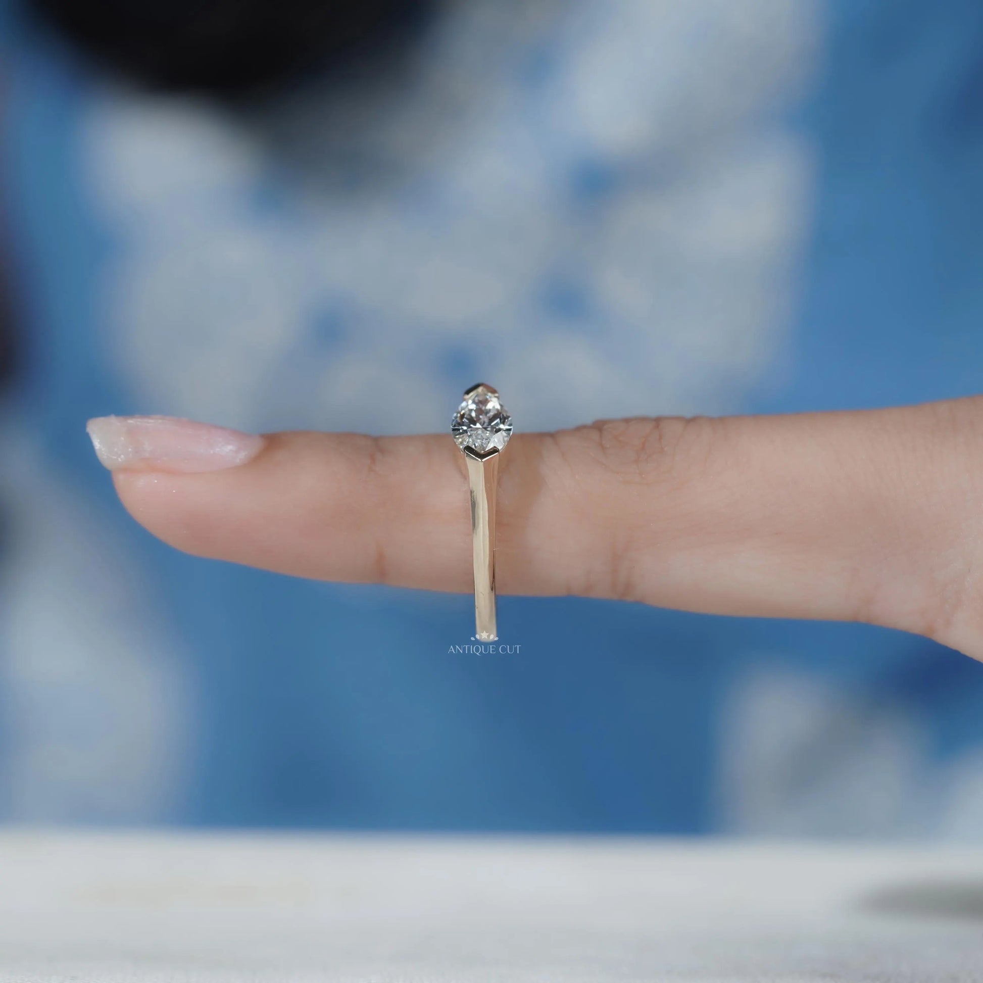 Unique East West solitaire diamond ring for women