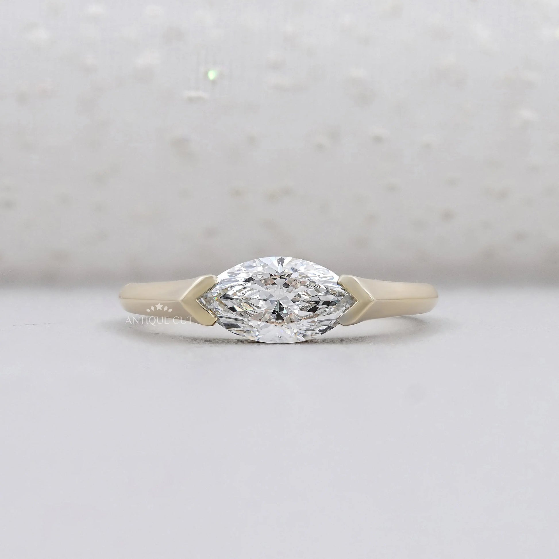 East West Marquise Cut Engagement Ring Solitaire Diamond in Yellow Gold