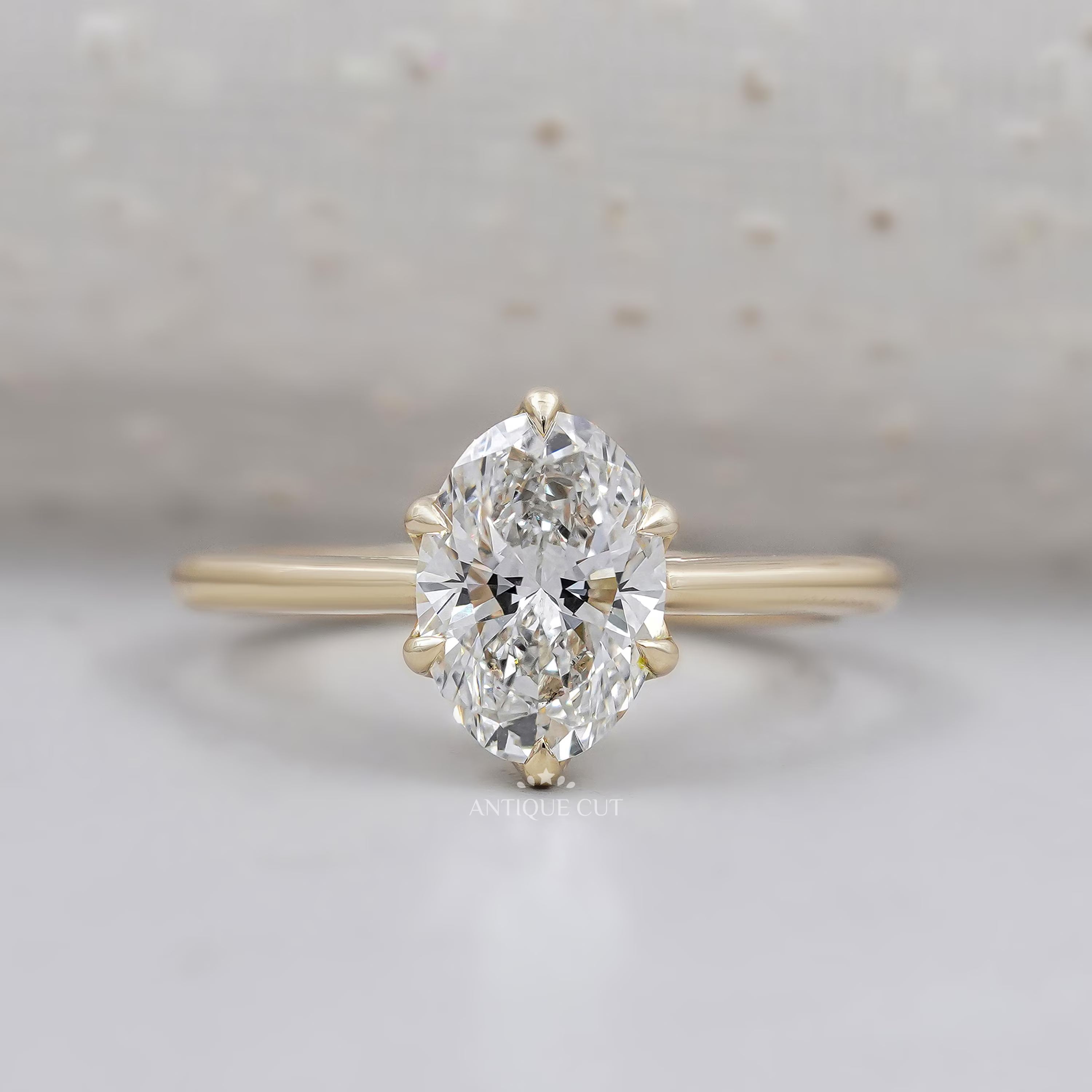 Oval Lab Grown Diamond Engagement Ring with Solitaire 6 Prong Setting IGI Certified