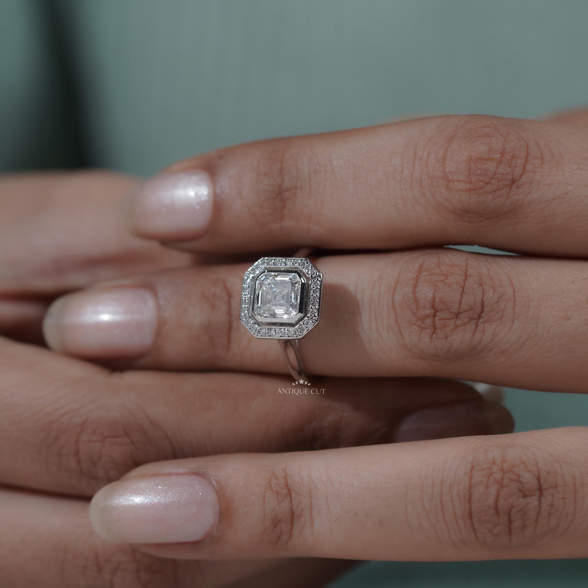 Luxury white gold Asscher diamond engagement ring by Antiquecut