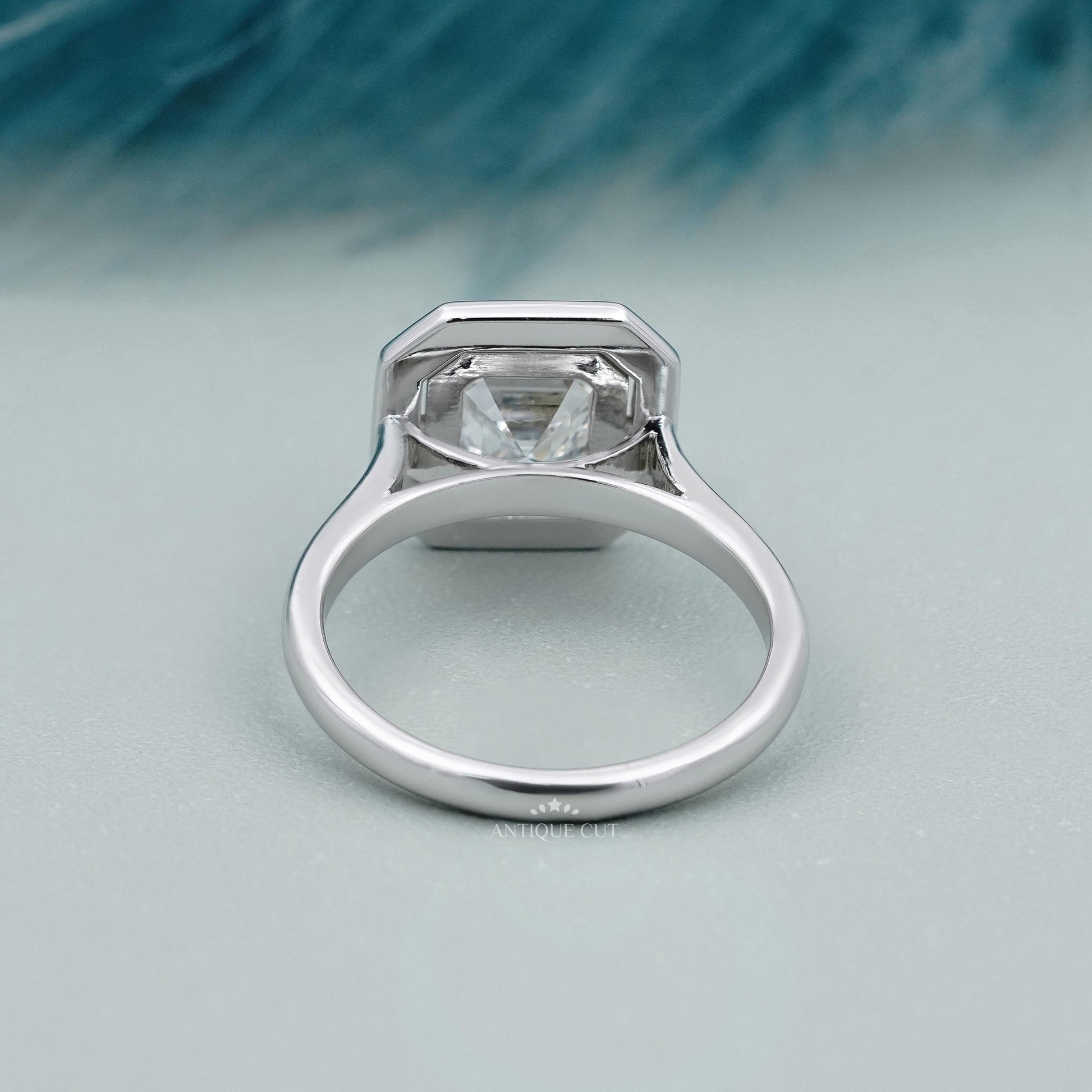IGI Certified Asscher cut lab grown diamond engagement ring