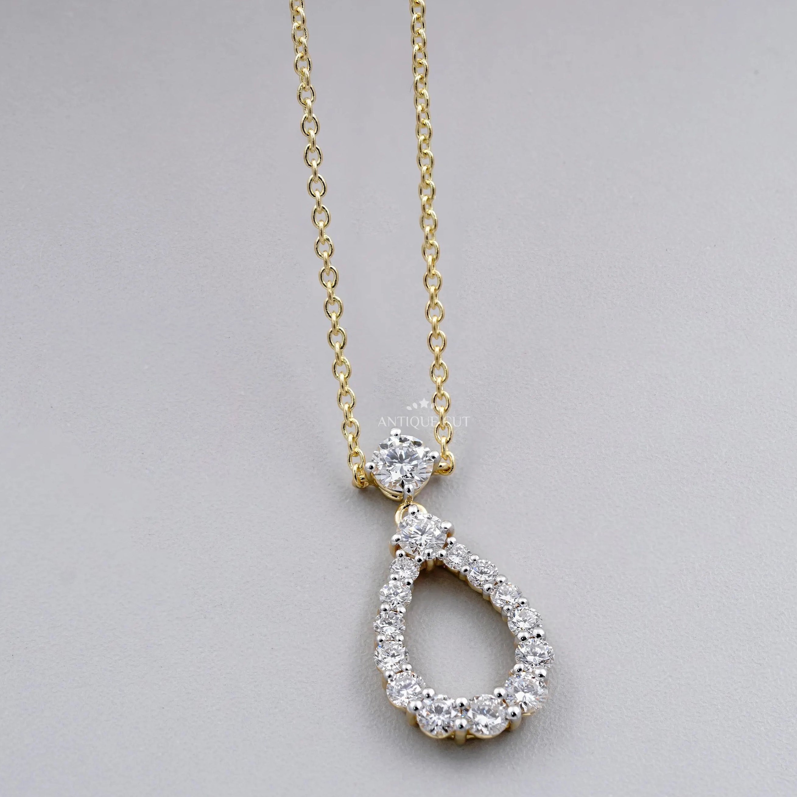 Elegant diamond design teardrop pendant necklace yellow gold