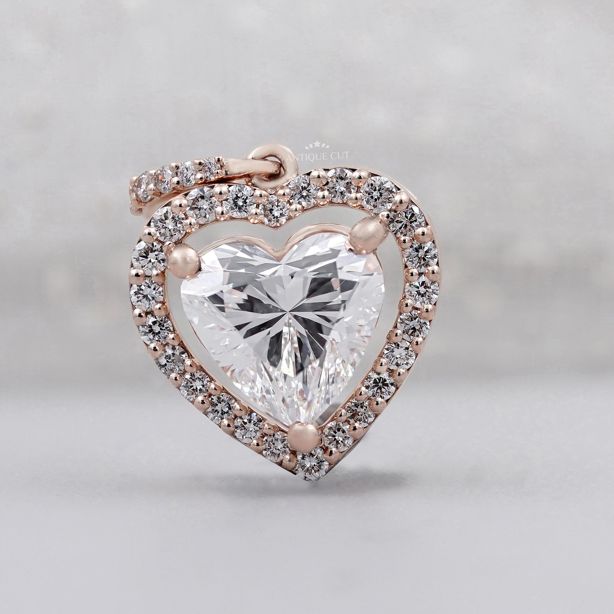 Romantic heart rose gold halo diamond pendant