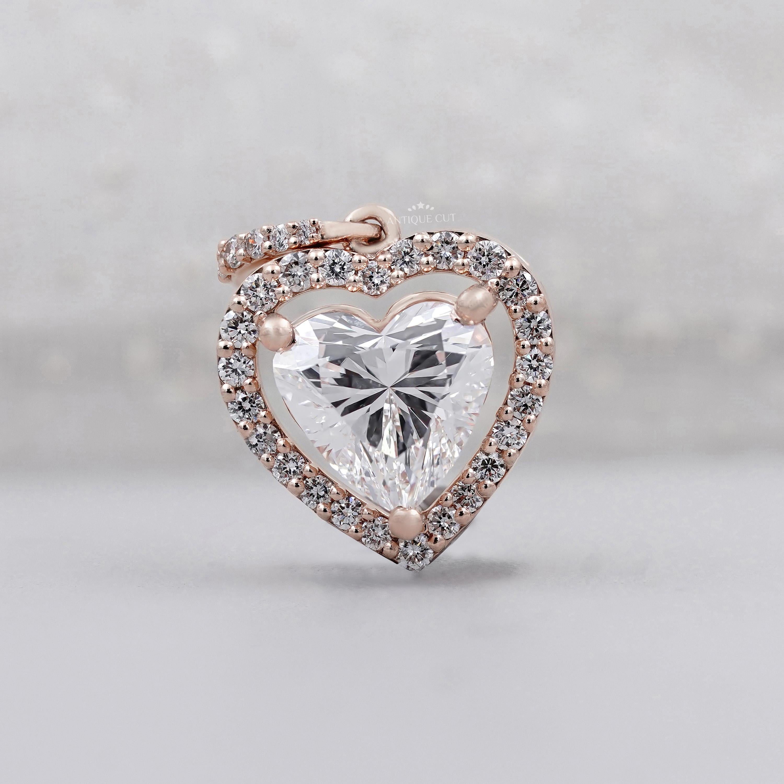 Romantic heart rose gold halo diamond pendant