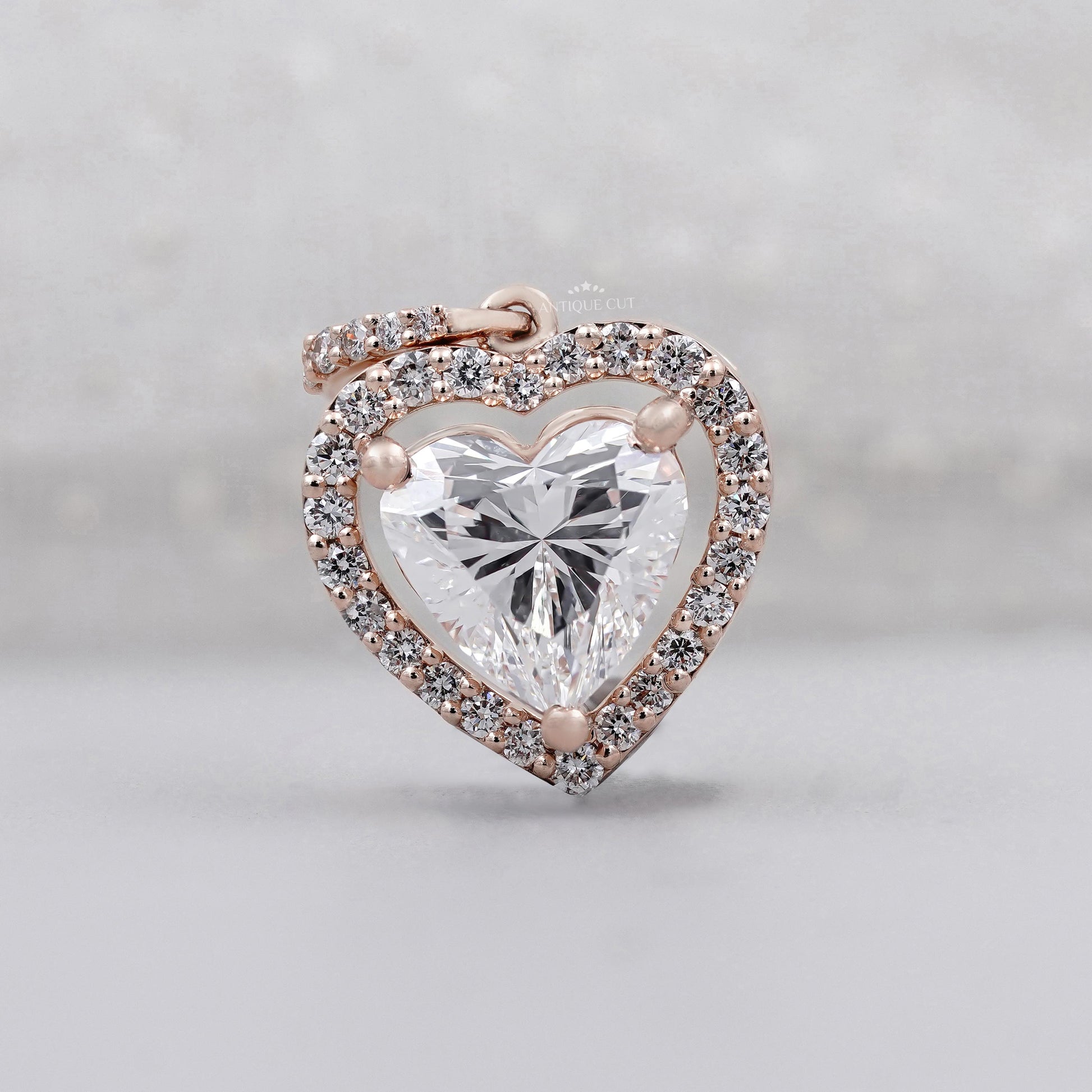Romantic heart rose gold halo diamond pendant