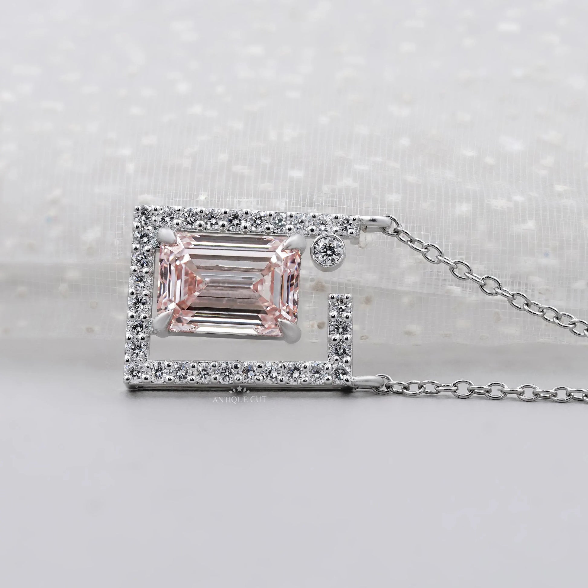 White gold emerald diamond pendant modern frame design
